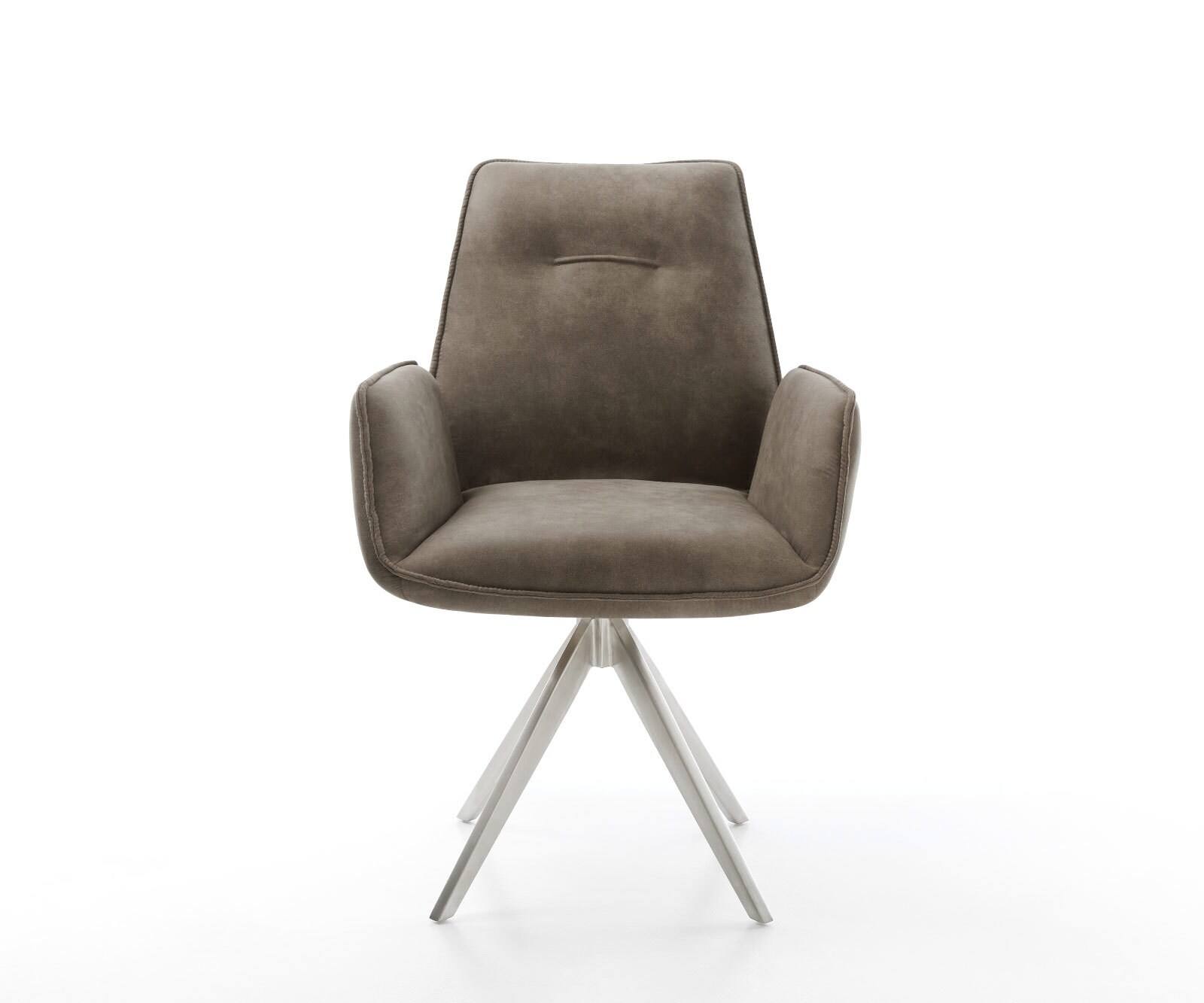 Chaise-de-salle-à-manger Zoa-Flex microvelours taupe vintage pied croisé angulaire acier inoxydable brossé ressorts ensachés 1