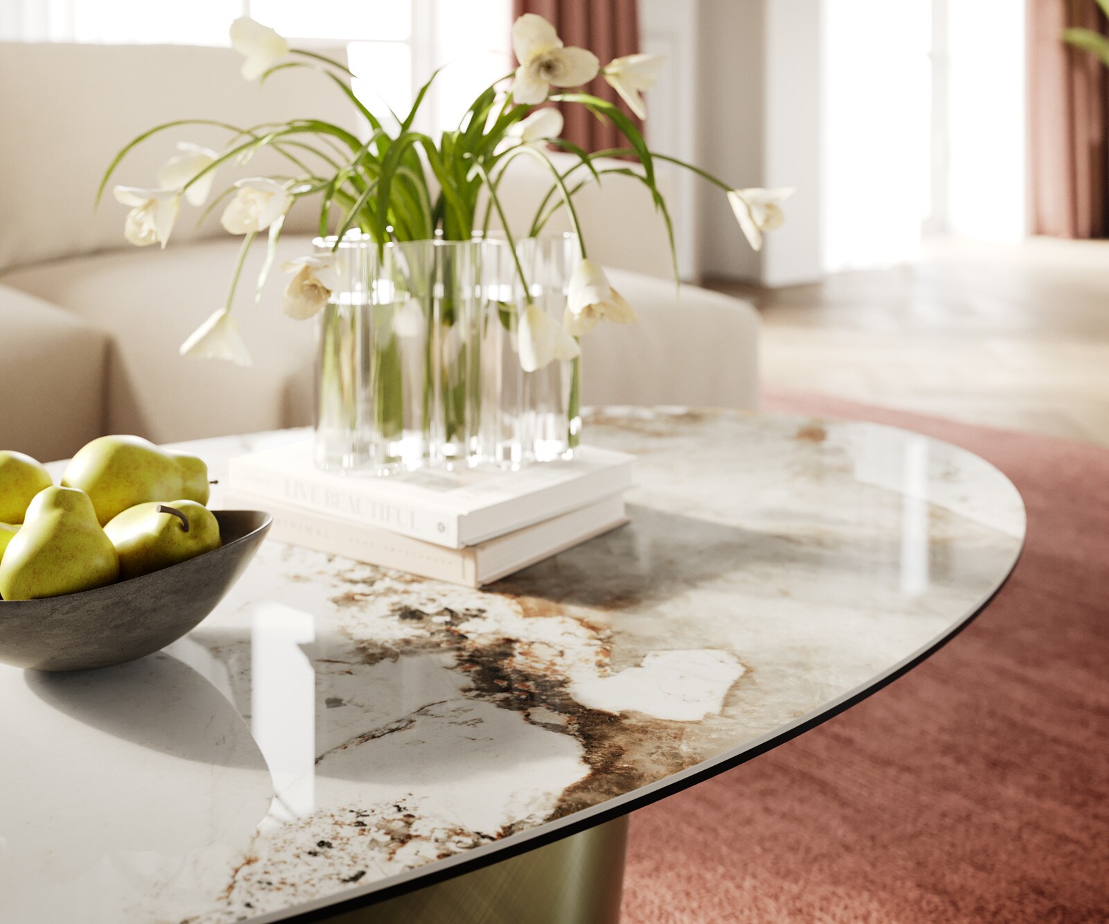Table basse Edge Oval 140x80 cm céramique Minas Melange Conis doré métallique 6