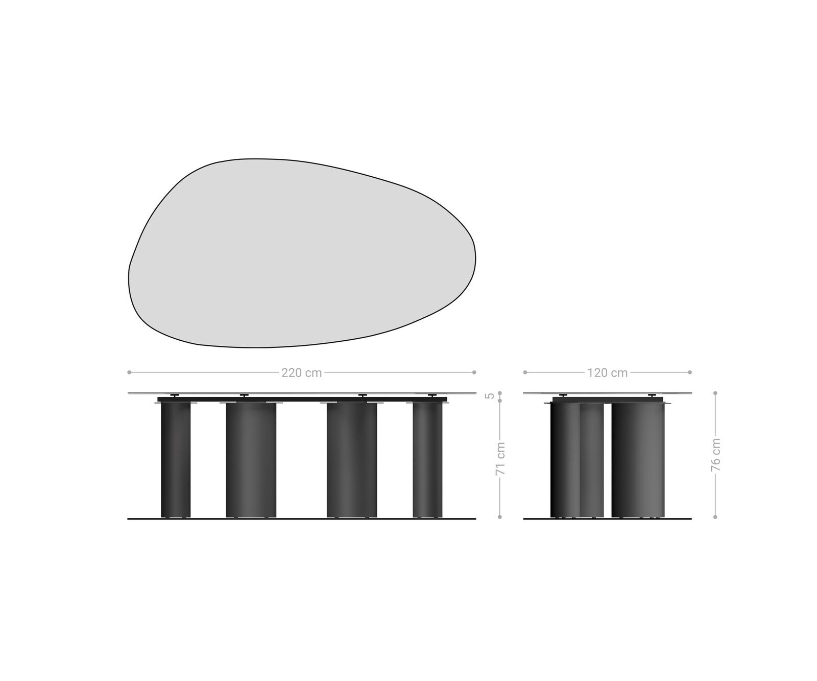 Table de salle à manger Edge Ovale Céramique Emperador Extra Lucidato Brun foncé 220x120 Pilier Acier inoxydable Graphite 9