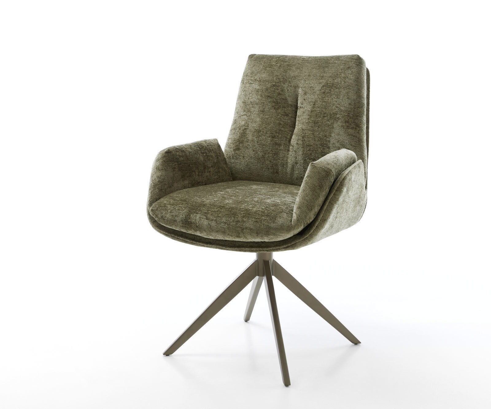 Chaise-pivotante Clea-Flex chenille olive pied croisé large aspect titane pivotement sur 360°