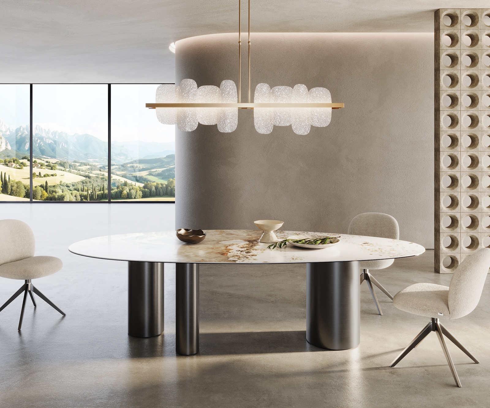 Table à manger Edge Ovale 280x130 Céramique Minas Melange Blanc-Beige Troa Acier inoxydable Graphite 1