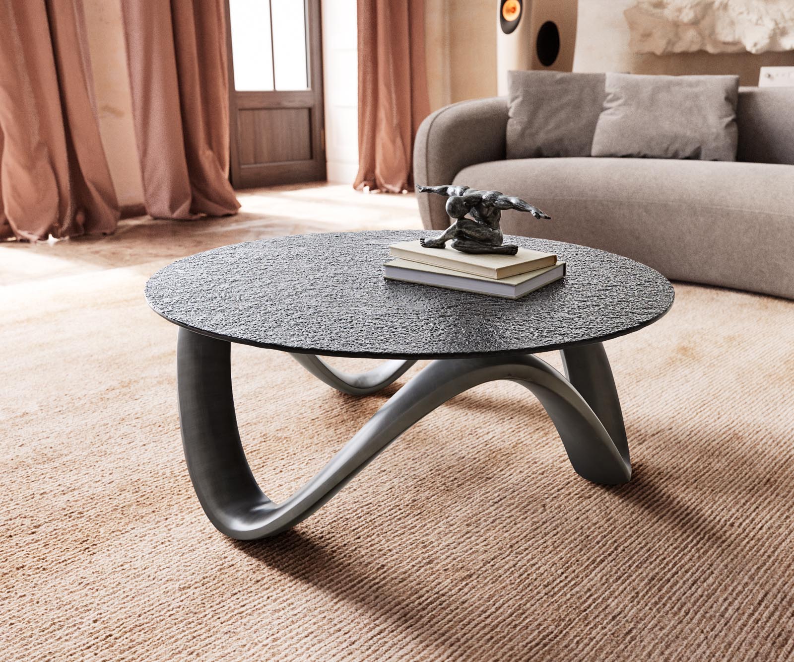Tanju salontafel 90x90 cm metallic met reliëfglas 1