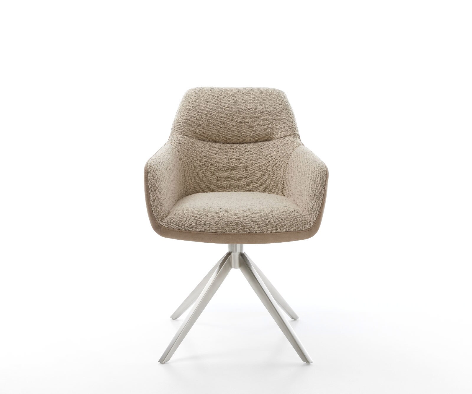 Chaise-pivotante Pejo-Flex tissu mixte couleur boue pied croisé large acier inoxydable brossé pivotement sur 360° ressorts ensachés 1