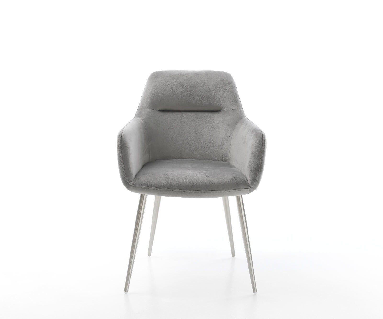 Chaise-de-salle-à-manger Pejo-Flex velours gris 4 pieds coniques acier inoxydable brossé ressorts ensachés 1