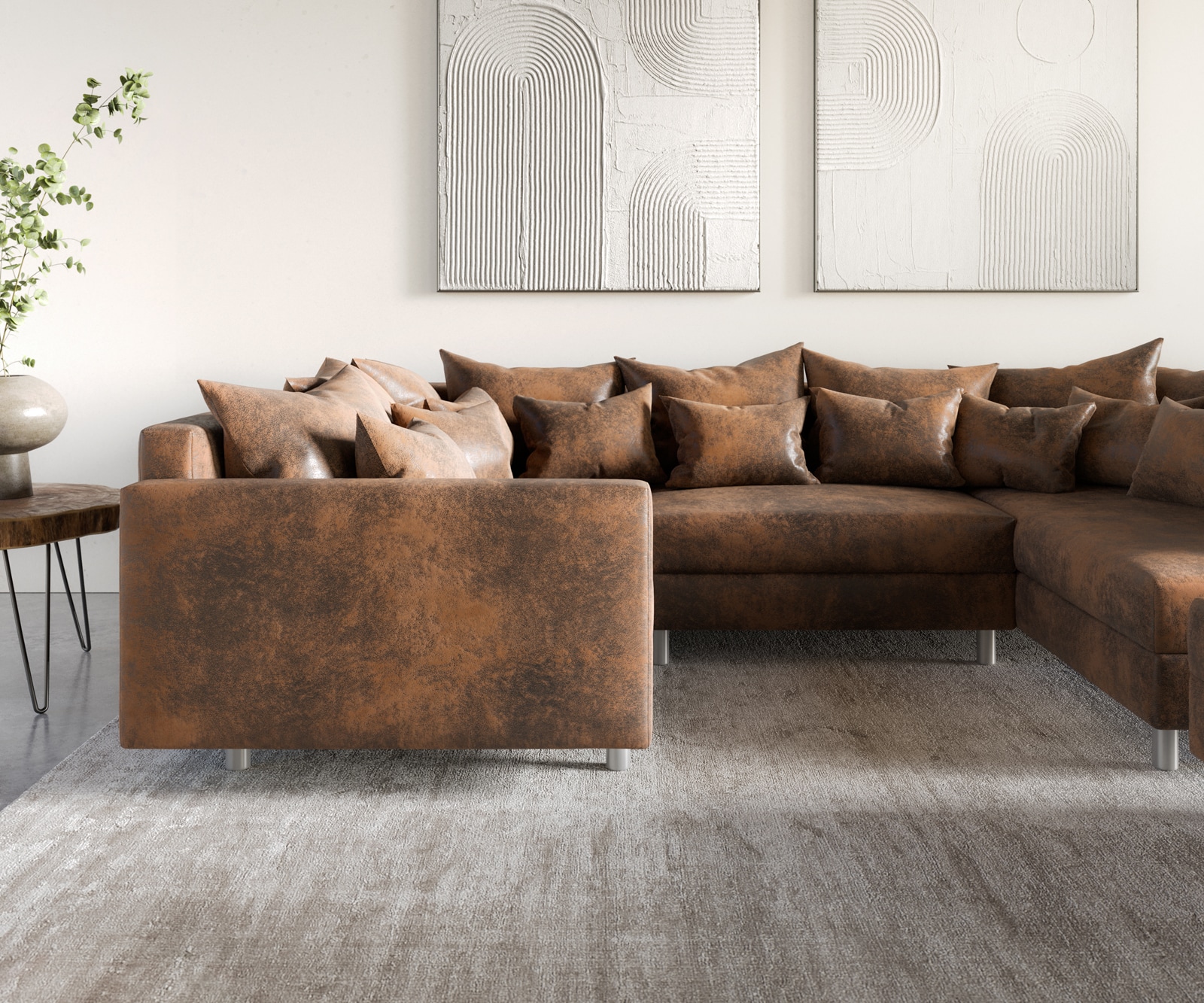 Canapé-panoramique Clovis marron look antique Tabouret modulable avec accoudoirs 4 Canapé-panoramique Clovis marron look antique Tabouret modulable avec accoudoirs 4