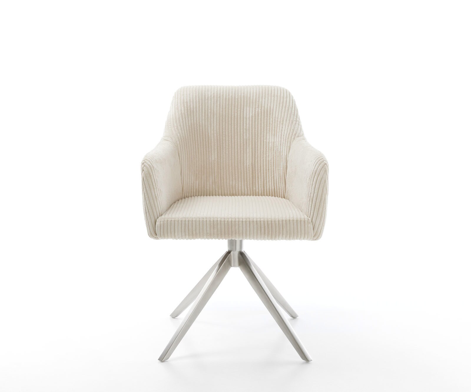 Chaise-de-salle-à-manger Greg-Flex côtelé beige vintage pied croisé large acier inoxydable brossé ressorts ensachés 1