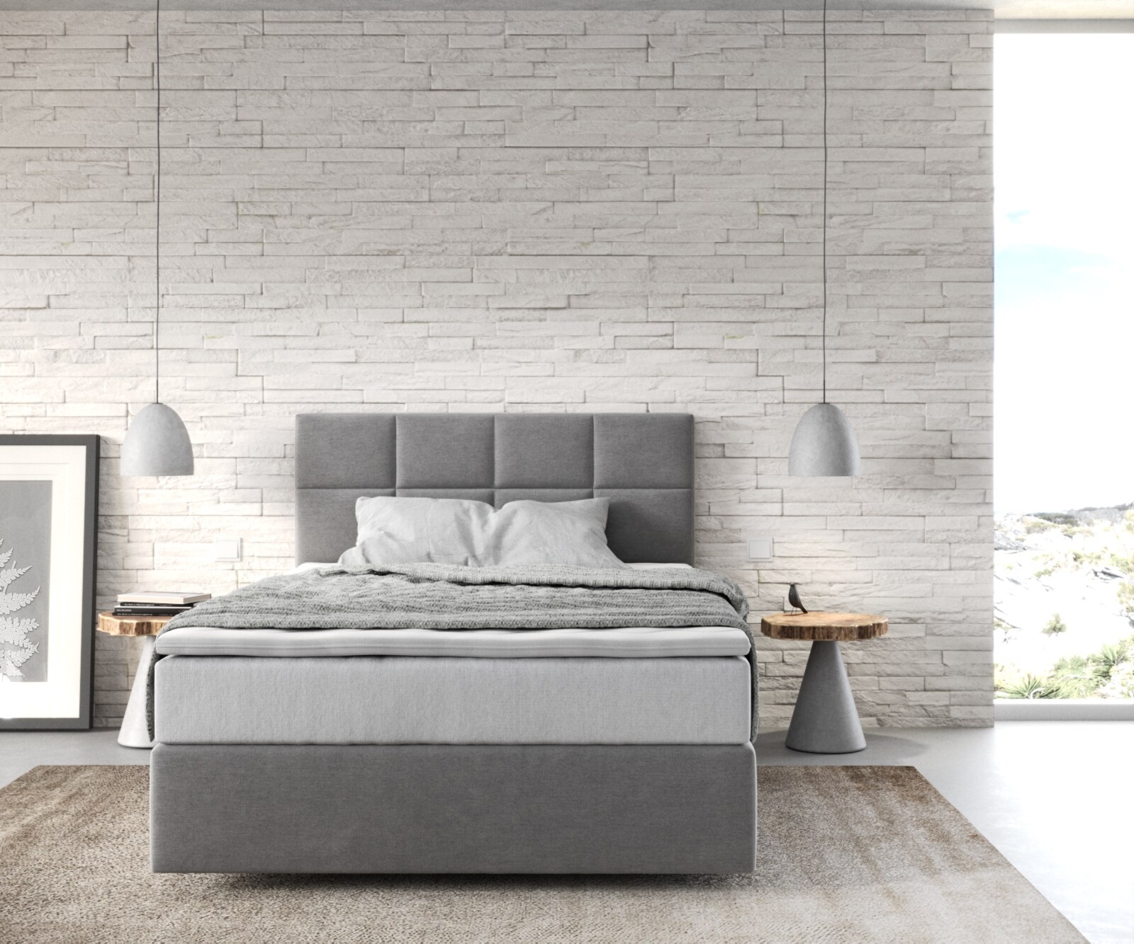 Lit-à-sommier-tapissier Dream-Fine 120x200 cm Microfibre Gris avec matelas TFK et Visco surmatelas 1