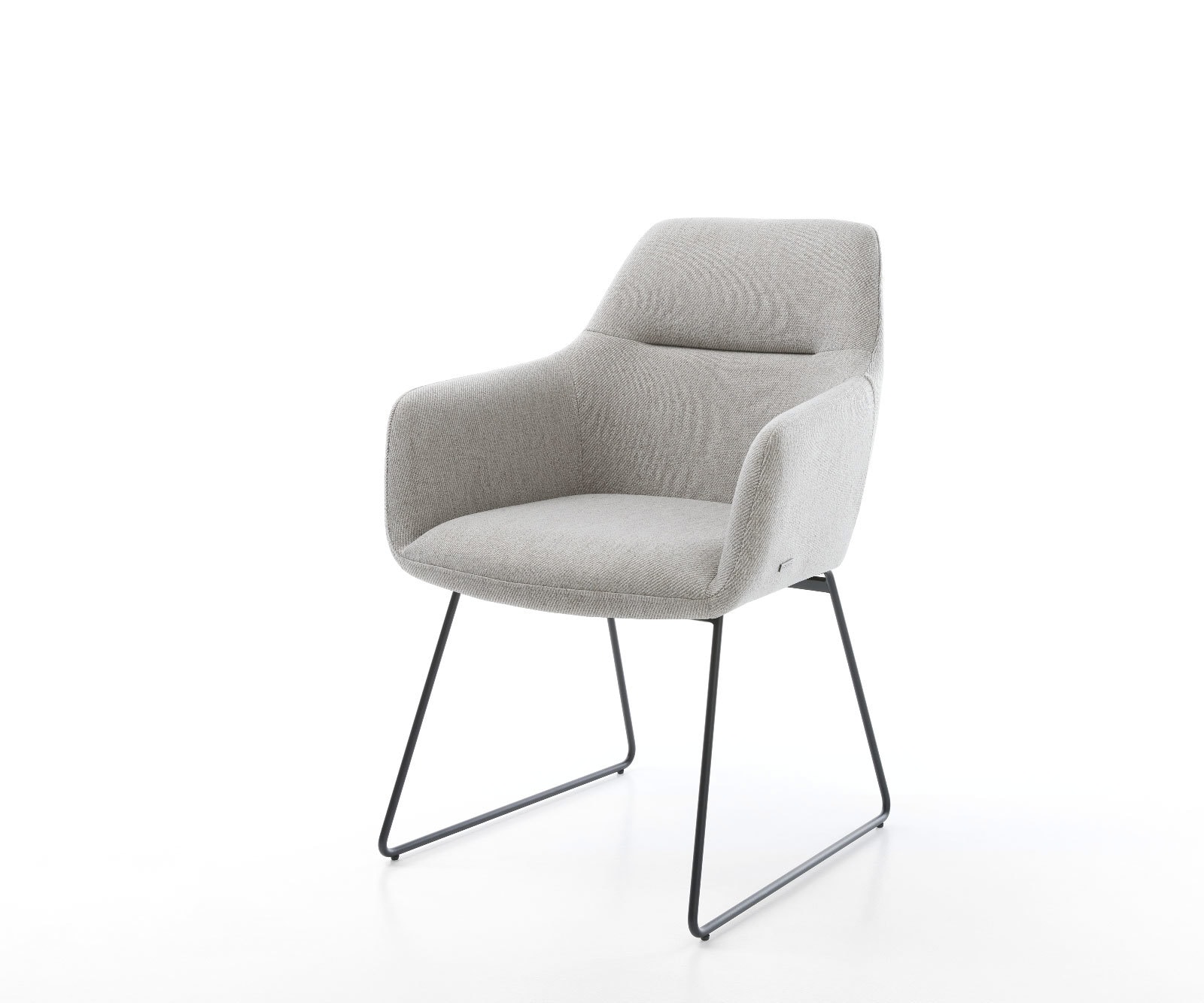 Chaise-de-salle-à-manger Pejo-Flex rayures gris clair pied trapèze noir ressorts ensachés Chaise-de-salle-à-manger Pejo-Flex rayures gris clair pied trapèze noir ressorts ensachés