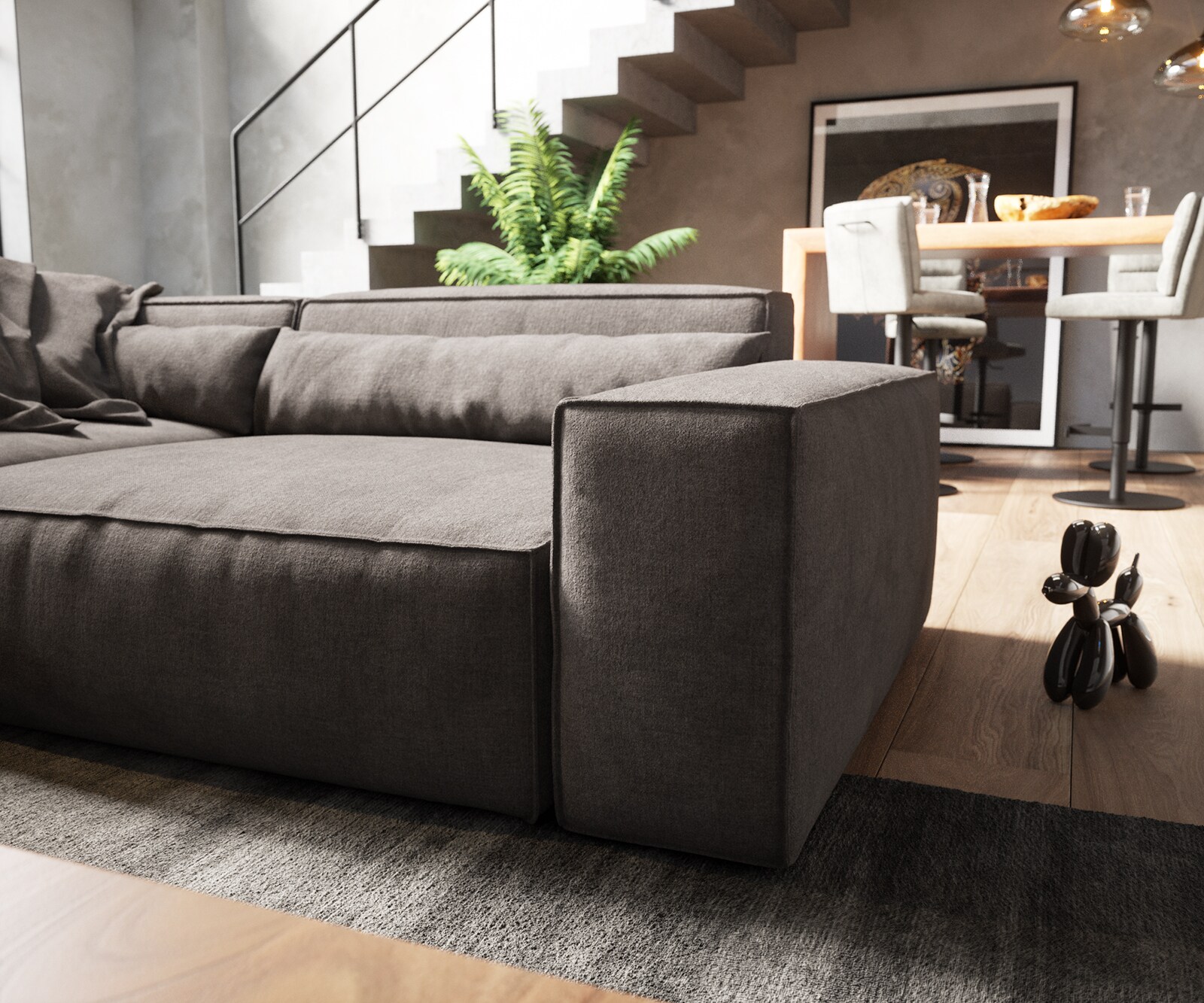 Canapé panoramique Sirpio XL 360x260 cm Microfibre Marron Kaki Recamiere variable 5