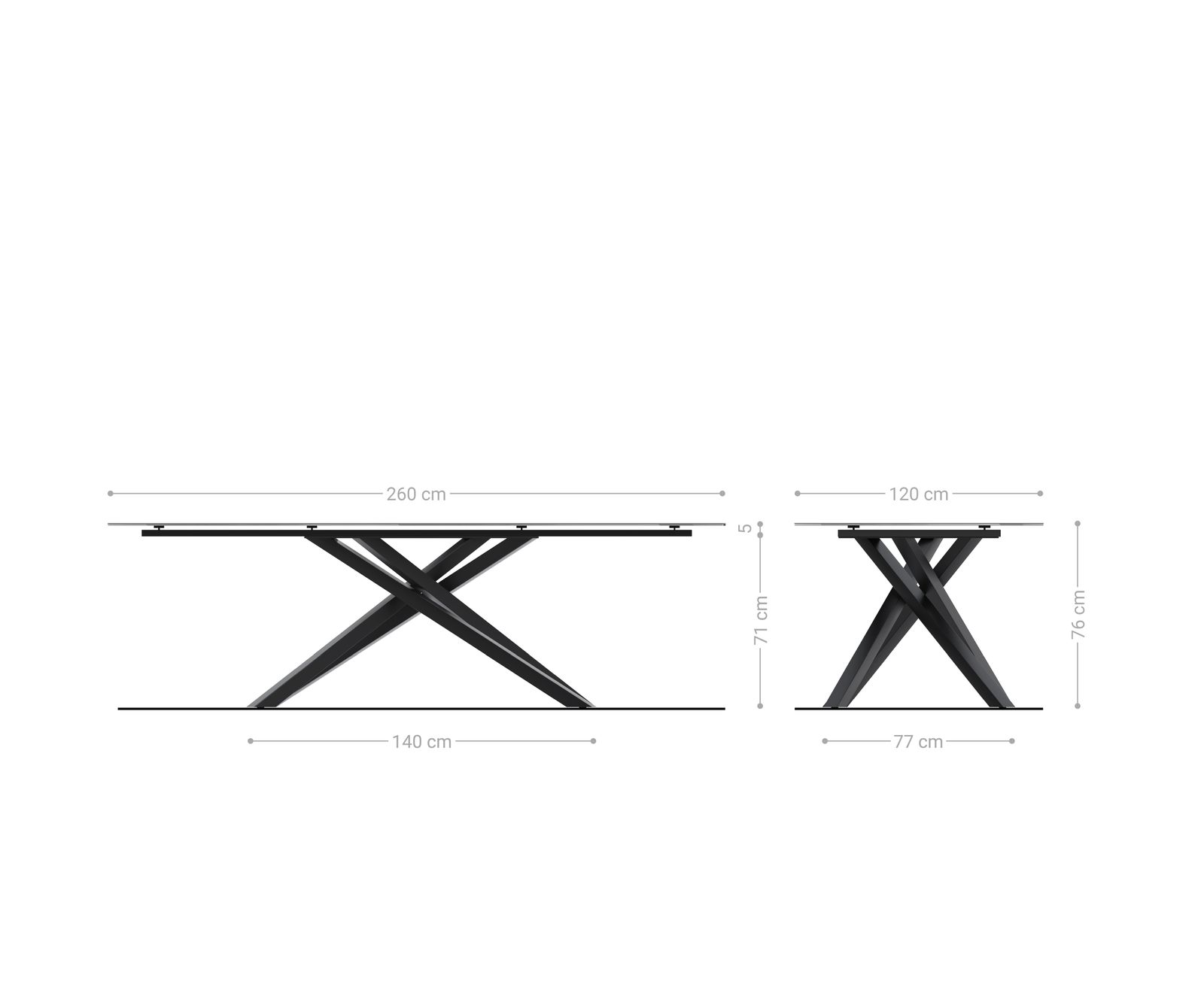 Table à manger Edge Boot 260x120 cm Céramique Laminam® Nero Greco Anthracite piètement en croix Rectangle Acier inoxydable 6