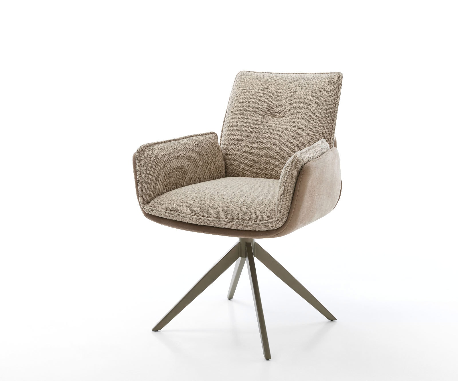 Chaise-pivotante Nela-Flex tissu mixte couleur boue pied croisé large aspect titane pivotement sur 360° Chaise-pivotante Nela-Flex tissu mixte couleur boue pied croisé large aspect titane pivotement sur 360°