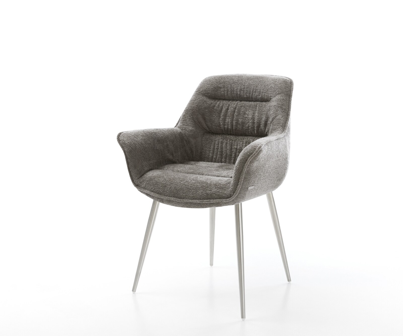 Chaise-de-salle-à-manger Kaira-Flex bouclé doux couleur boue 4 pieds coniques acier inoxydable 1