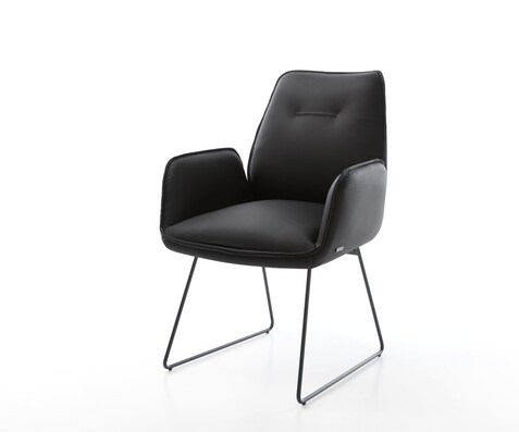 Chaise-de-salle-à-manger Zoa-Flex cuir de vache noir pied trapèze noir ressorts ensachés