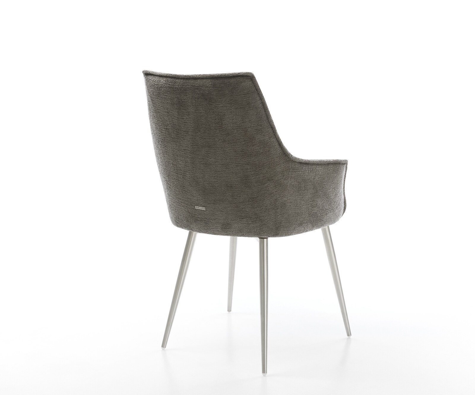Chaise-de-salle-à-manger Alja-Flex avec accoudoirs bouclé doux couleur boue 4 pieds coniques acier inoxydable resorts ensachés 4