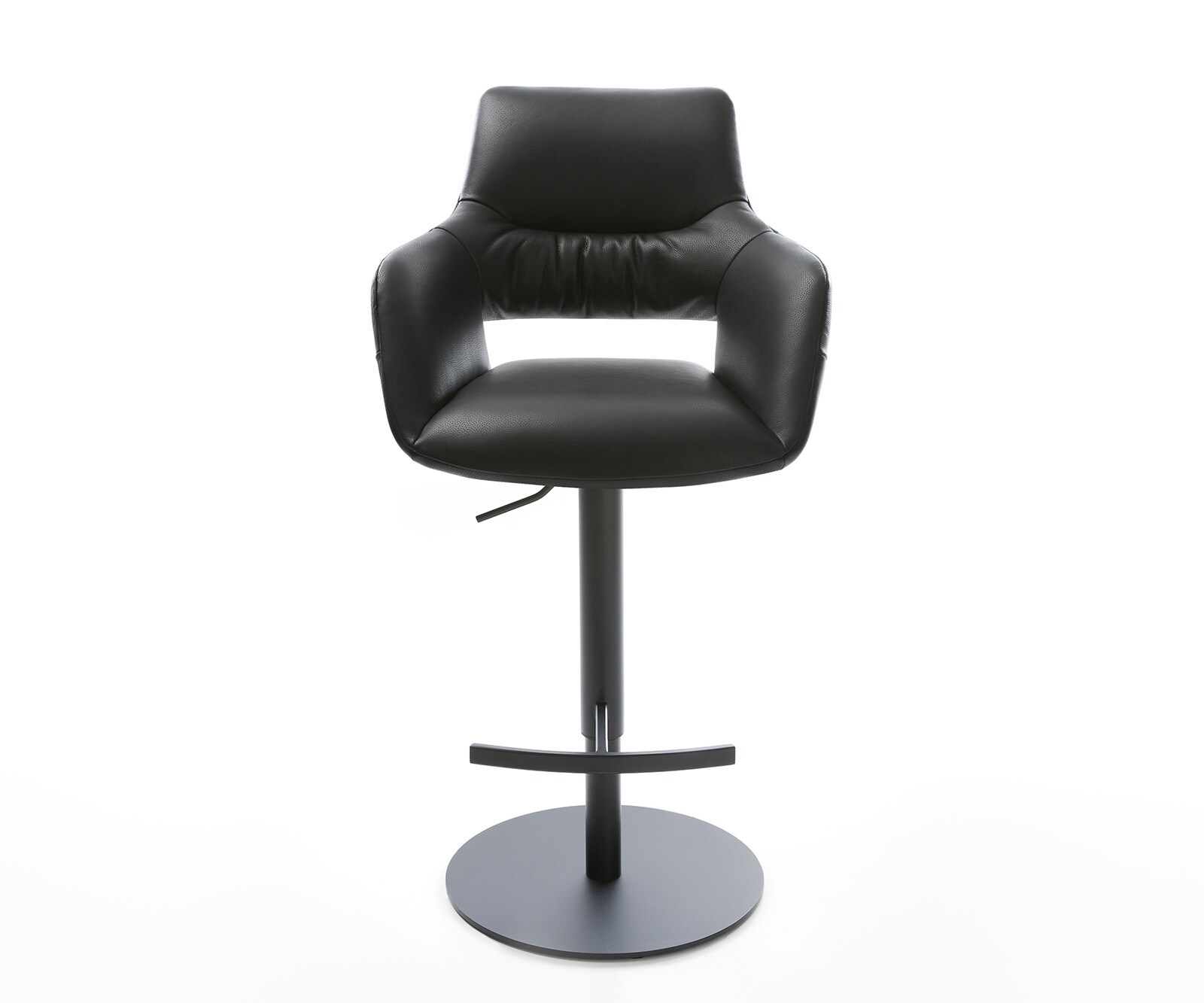 Chaise-de-bar Yago-Flex cuir véritable noir pied pivotant réglable en hauteur métal noir pivotant ressorts ensachés 1
