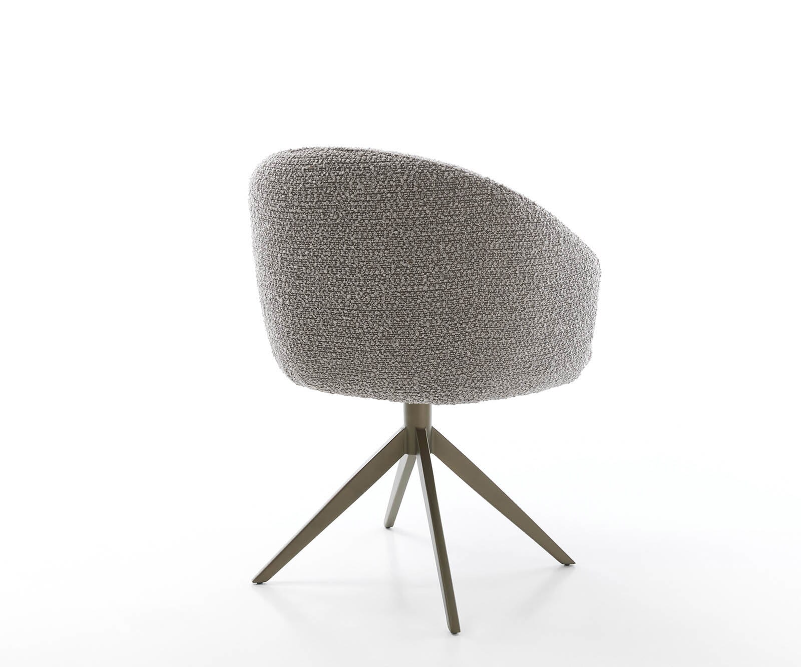 Chaise-pivotante Caja-Flex avec accoudoirs bouclé gris argenté pied croisé large aspect titane pivotement sur 360° ressorts ensachés 4