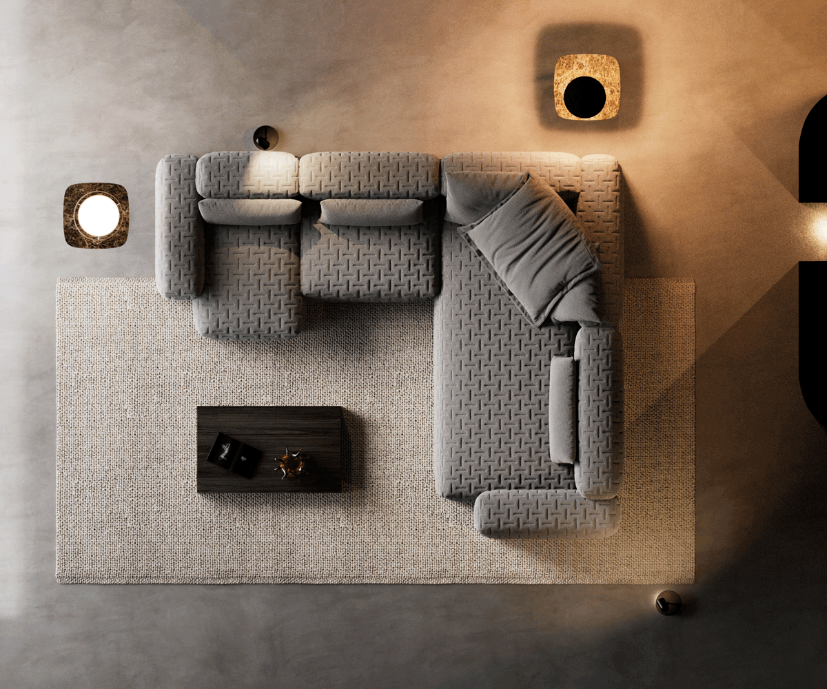 Canapé panoramique Freestyle 360x290 cm Tissu structuré doux Gris matelassé 5