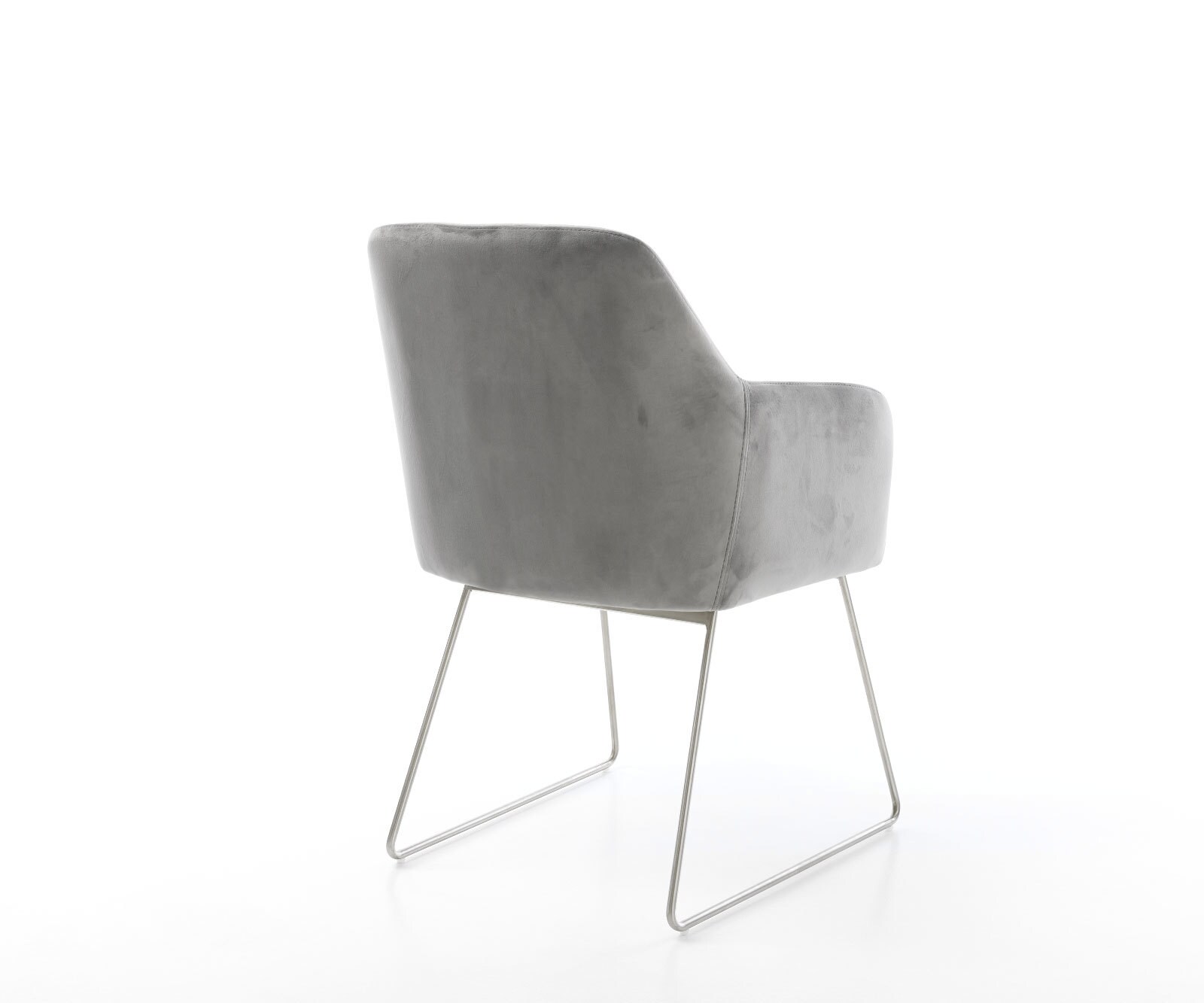 Chaise-de-salle-à-manger Greg-Flex velours gris pied trapèze acier inoxydable brossé ressorts ensachés 4 Chaise-de-salle-à-manger Greg-Flex velours gris pied trapèze acier inoxydable brossé ressorts ensachés 4