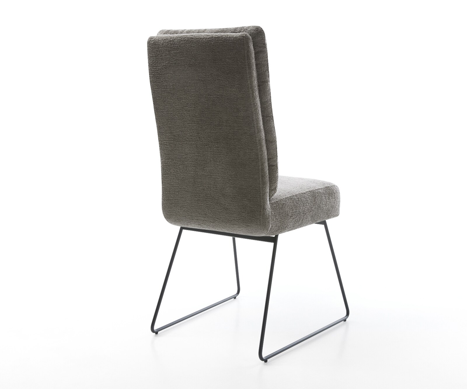 Chaise-de-salle-à-manger Pela-Flex bouclé doux couleur boue pied trapèze noir resorts ensachés 5