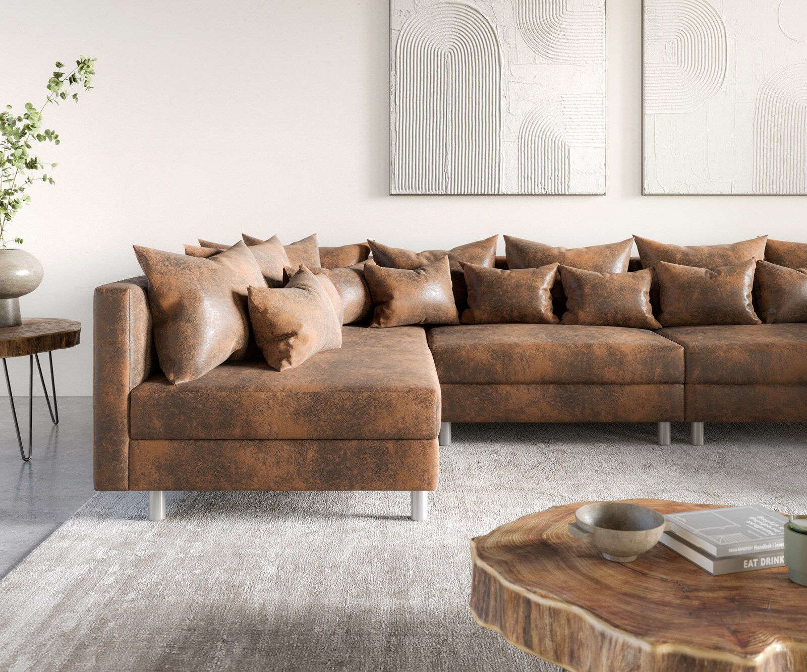 Canapé-modulable Canapé Panoramique Clovis XL Marron Look Antique  5