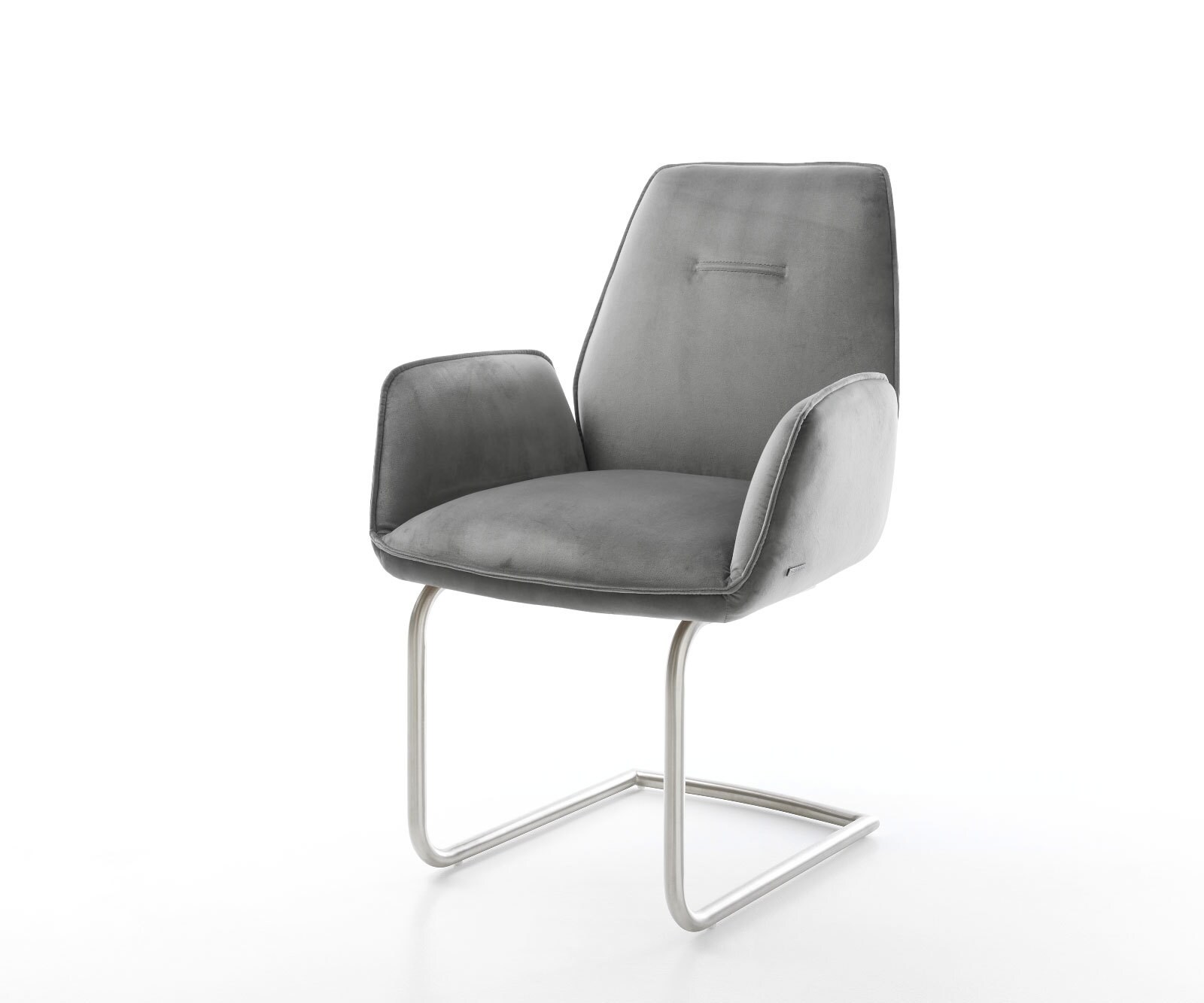 Cantilever Zoa-Flex velours gris pied cantilever rond acier inoxydable brossé ressorts ensachés