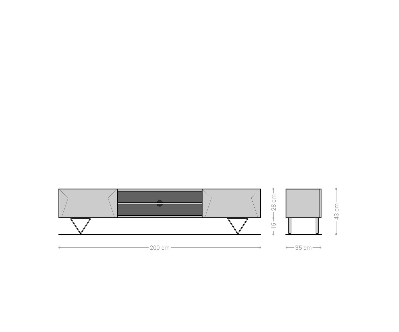 Meuble-TV Kayu 200 cm acacia naturel 2 portes pied en V 6 Meuble-TV Kayu 200 cm acacia naturel 2 portes pied en V 6