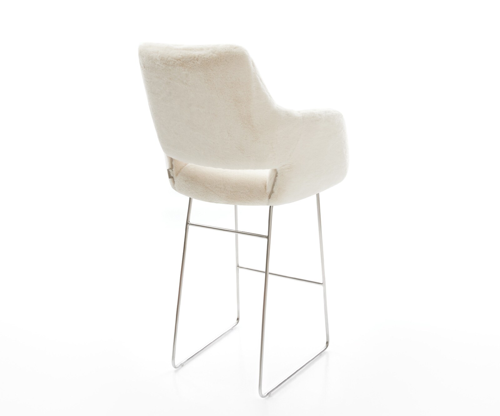 Chaise-de-bar Yago-Flex Peluche Crème-blanc Pied trapèze acier inoxydable Argent Ressort ensaché 5