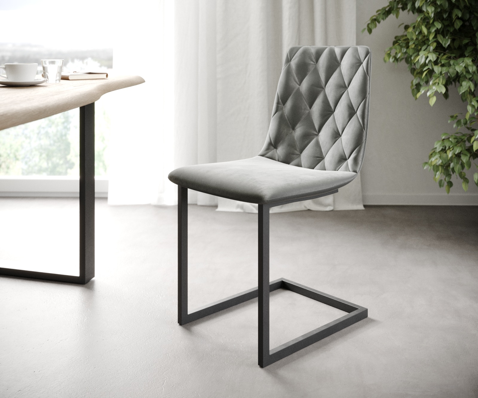 L'ensemble-de-4-chaises Trado-Adesso gris clair velours cantilever L'ensemble-de-4-chaises Trado-Adesso gris clair velours cantilever