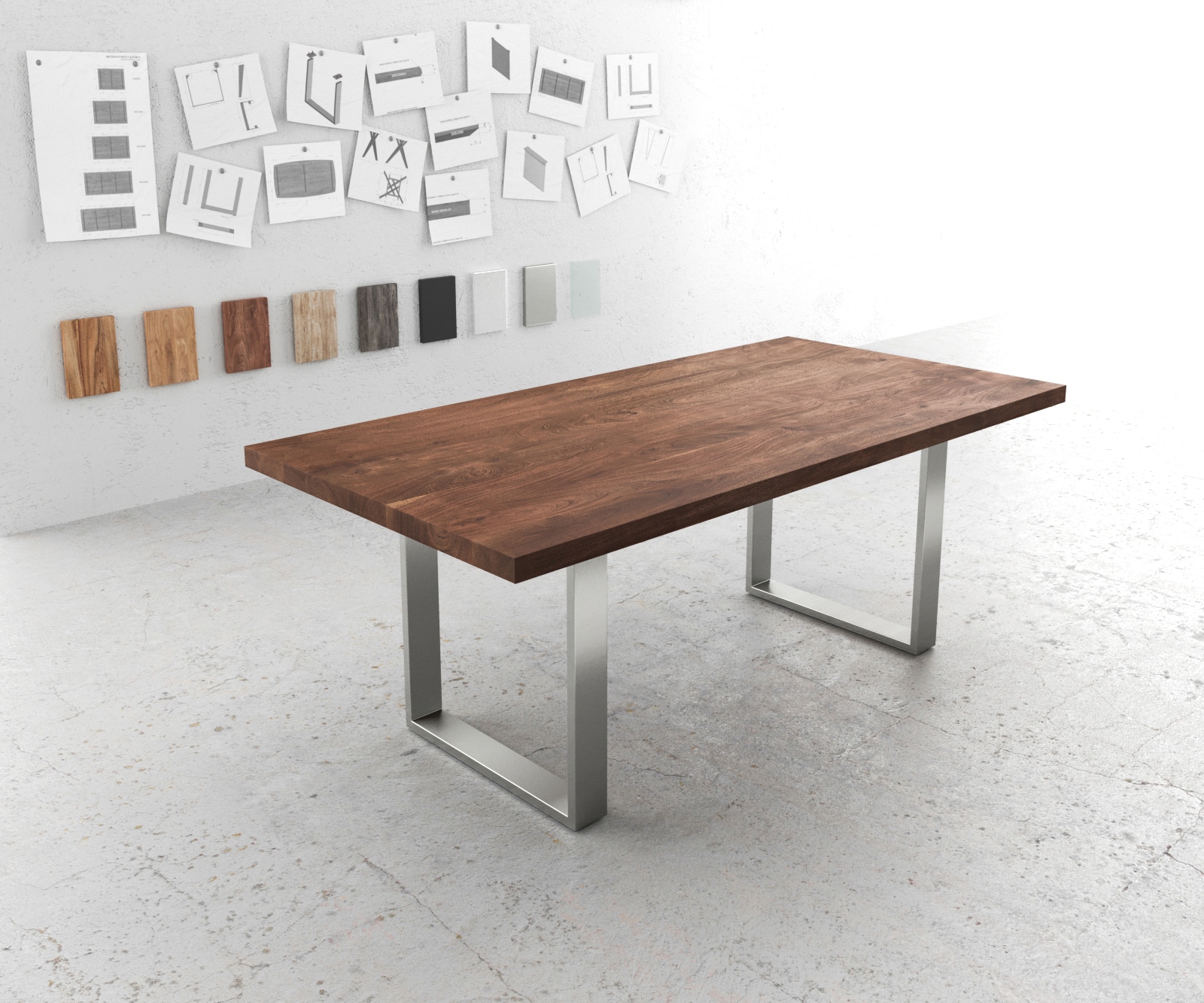 Table-à-manger Edge 200x100 XL acacia marron acier inoxydable mince Table-à-manger Edge 200x100 XL acacia marron acier inoxydable mince