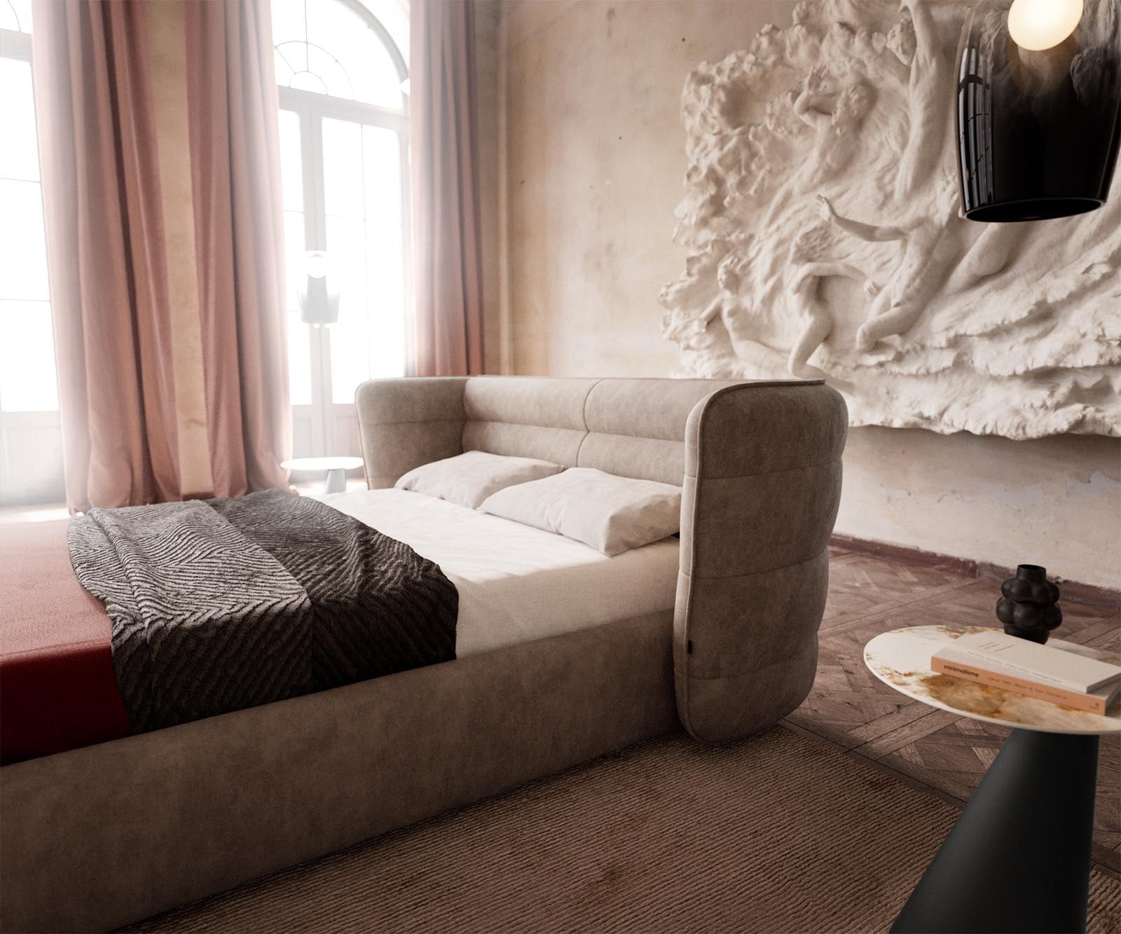 Sommier rembourré Simea 140x200 cm microfibre taupe vintage 4 Sommier rembourré Simea 140x200 cm microfibre taupe vintage 4