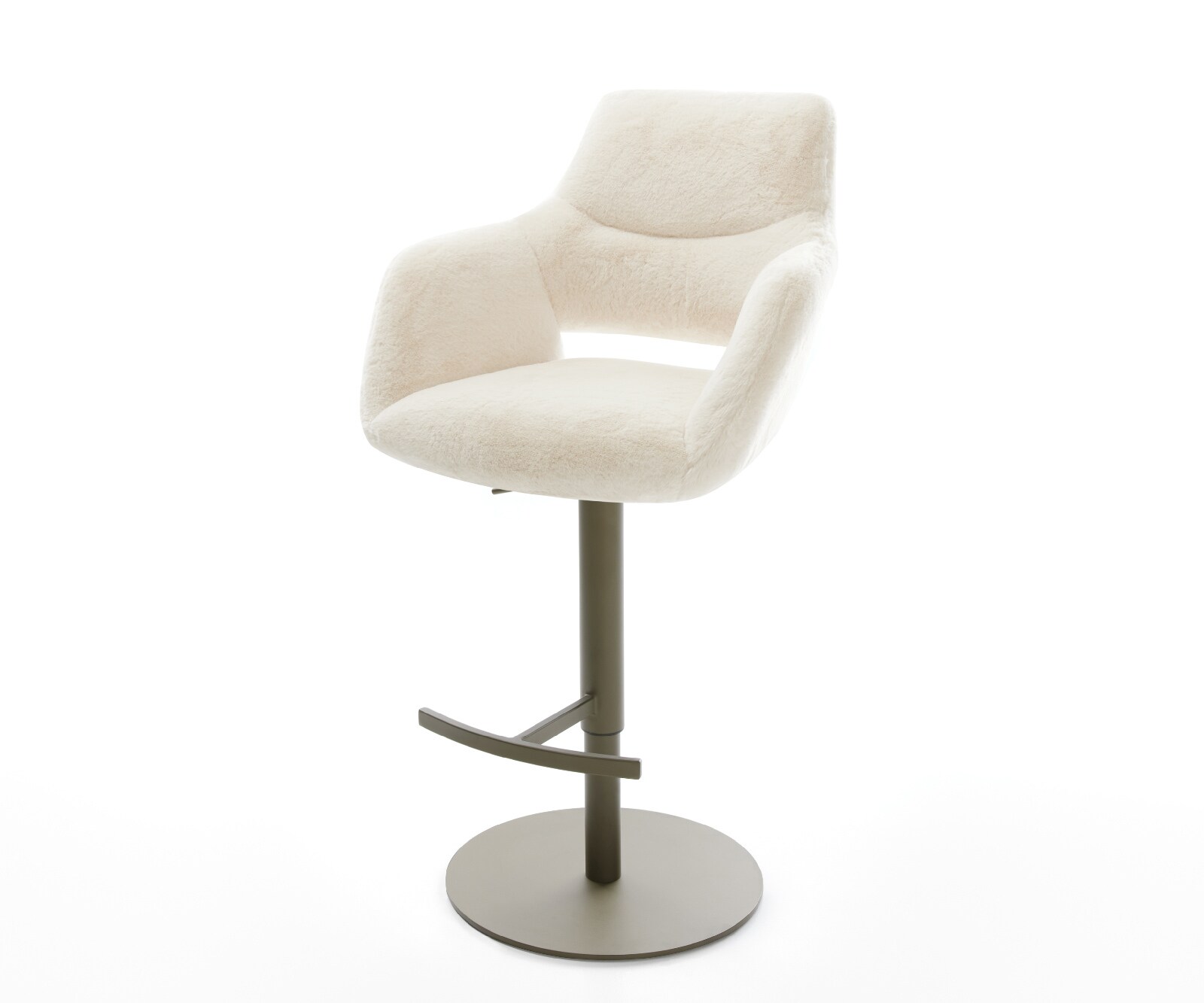 Chaise-de-bar Yago-Flex Peluche Crème-blanc Pied pivotant réglable en hauteur couleur titane Couleur titane Ressort ensaché 1