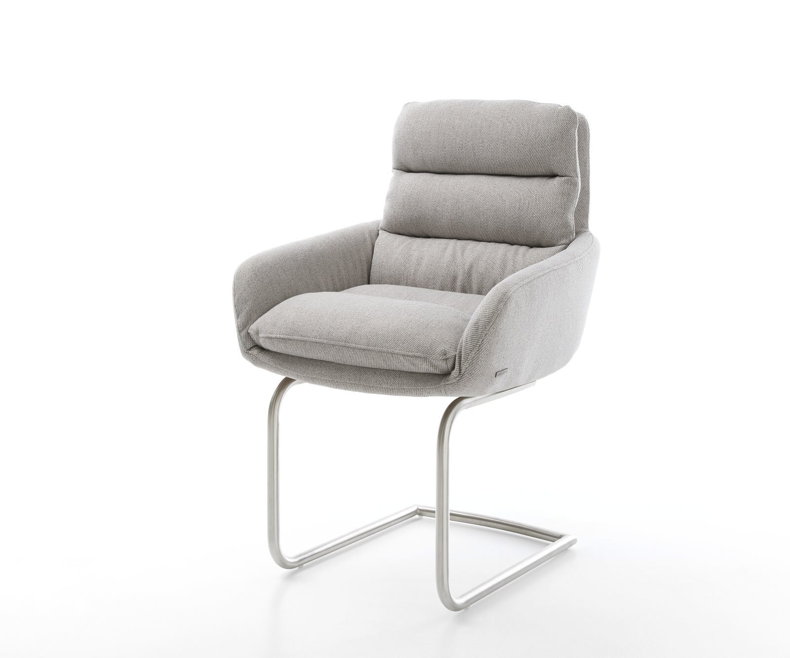 Cantilever Abelia-Flex avec accoudoirs rayures gris clair pied cantilever rond acier inoxydable brossé