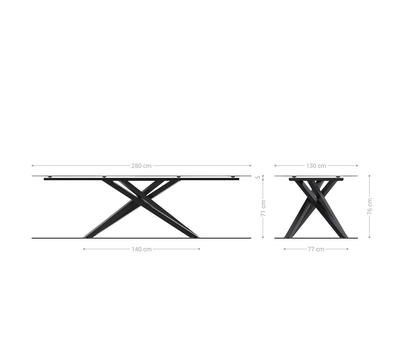 Table d’extérieur Edge Ovale 280x130 cm céramique Laminam® Emperador Extra Lucidato brun foncé piètement croisé rectangulaire en acier inoxydable 6