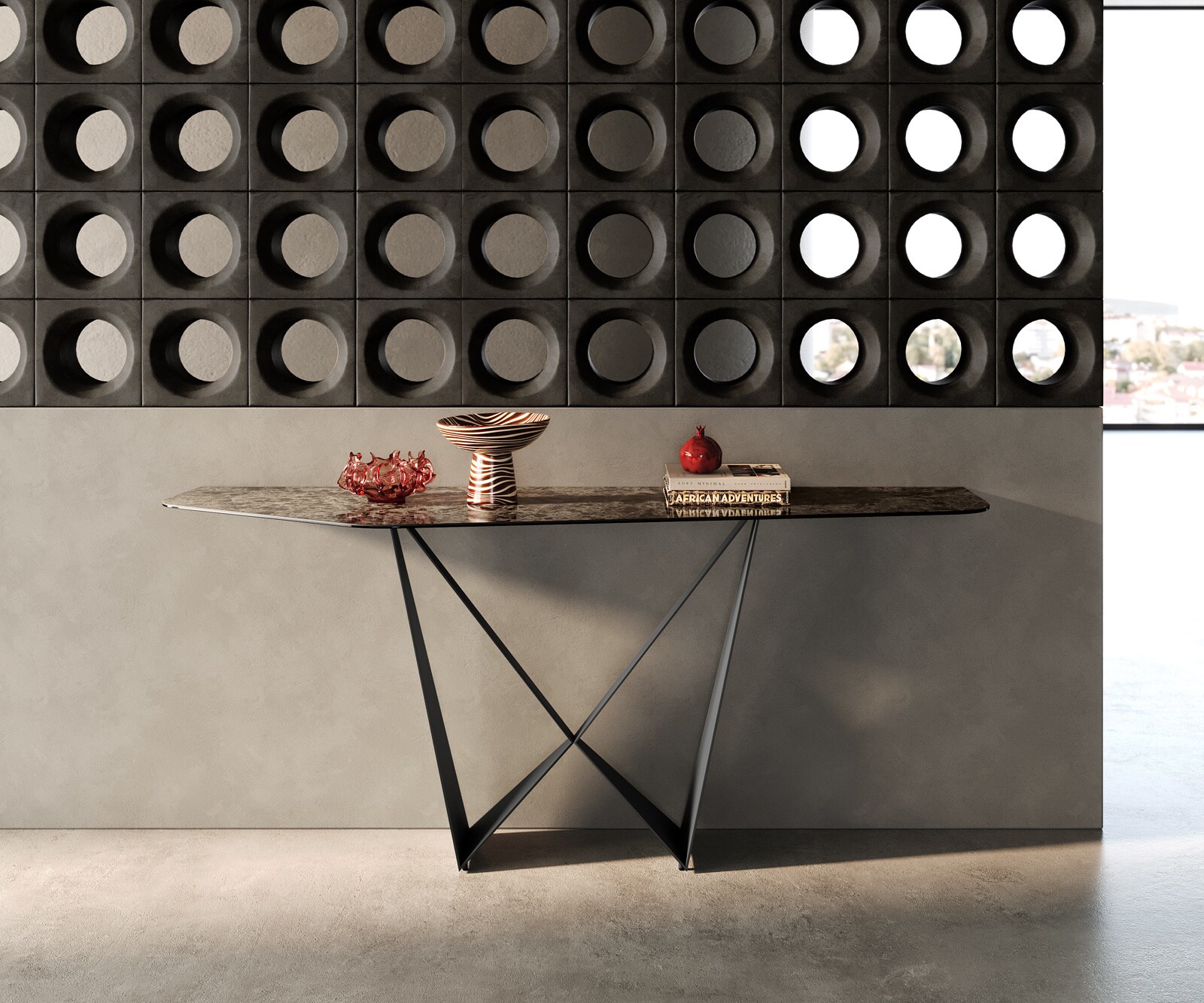 Console Edge Polygonal 180x50 cm Céramique Emperador Extra Lucidato Dunkelbraun Spios Métal Noir 1