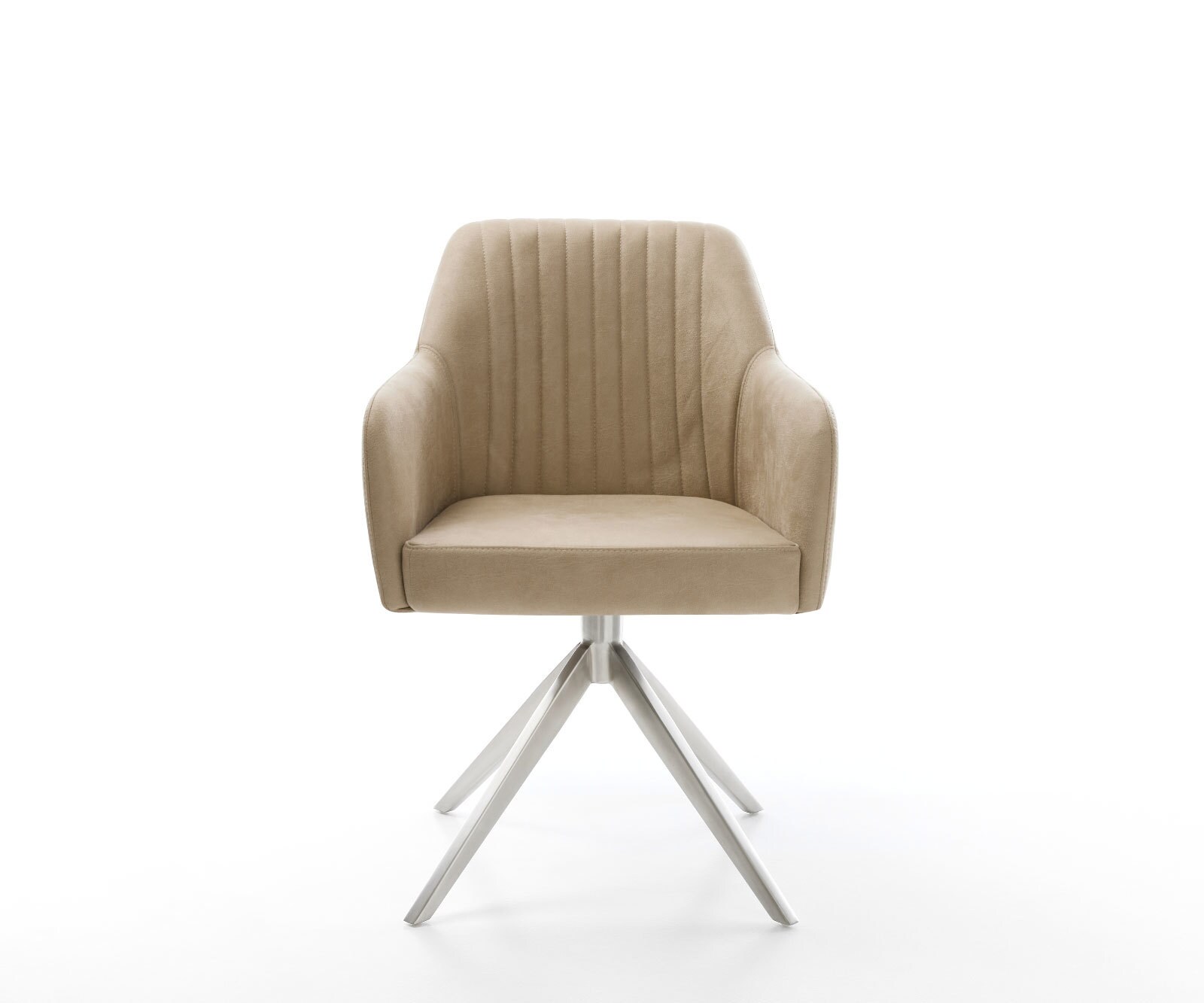 Chaise-pivotante Greg-Flex microvelours beige vintage pied croisé large acier inoxydable brossé pivotement sur 360° fonction bascule ressorts ensachés 1