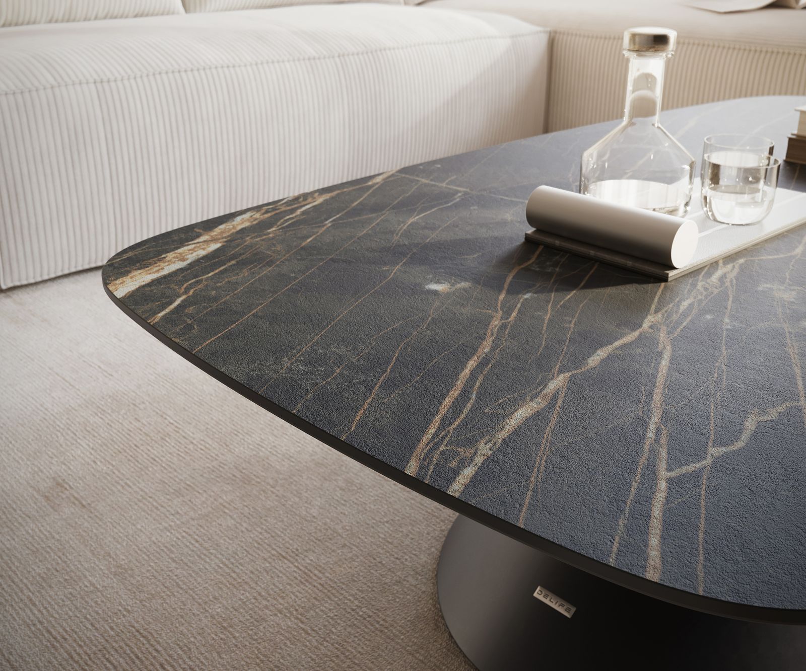 Table basse Edge Boot 120x70 cm céramique Laminam® Noir Desir brun Conis métal noir 6