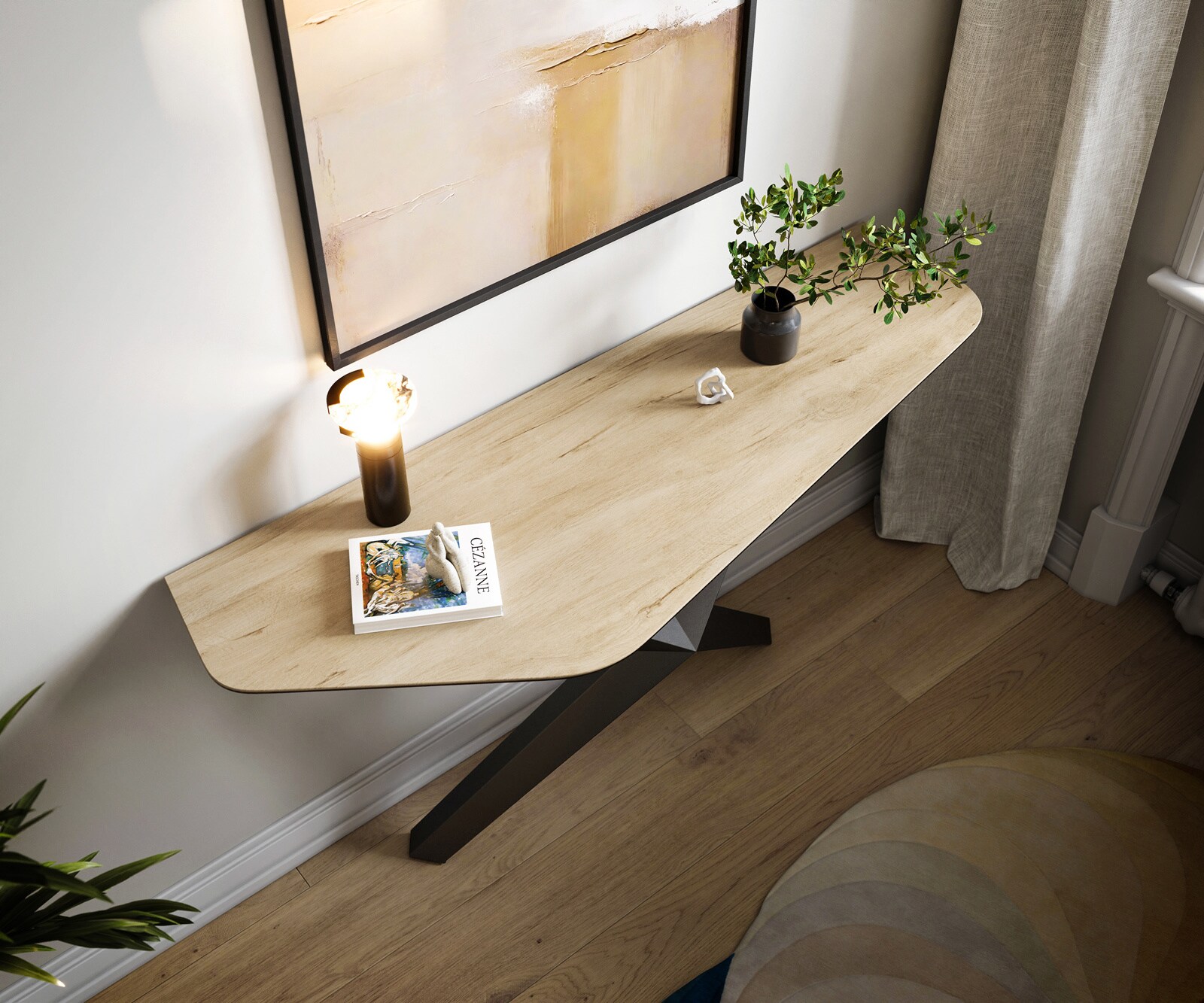 Console Edge Polygonal 140x50 cm Céramique Laminam® Sabbia Eichefarbig Zentharo Métal Noir 2