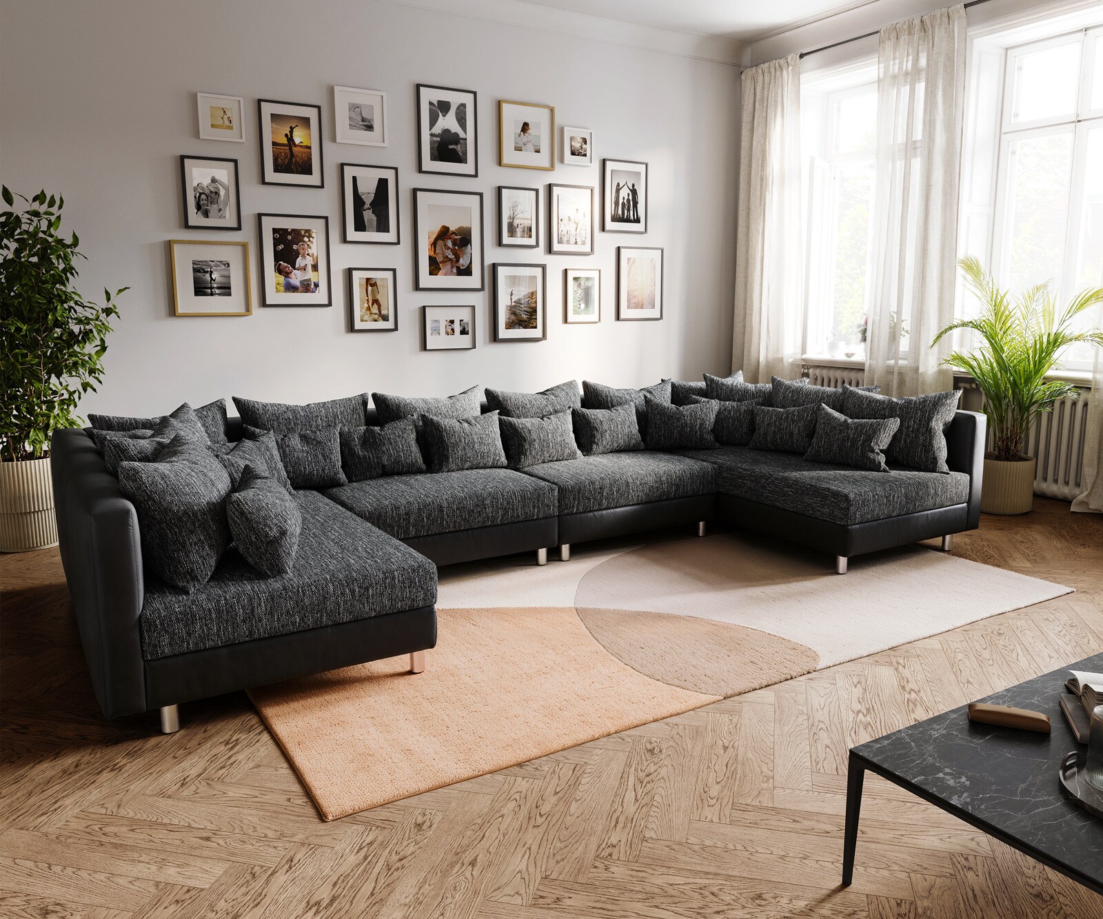 Canapé-Panoramique Clovis XL noir canapé modulable extensible