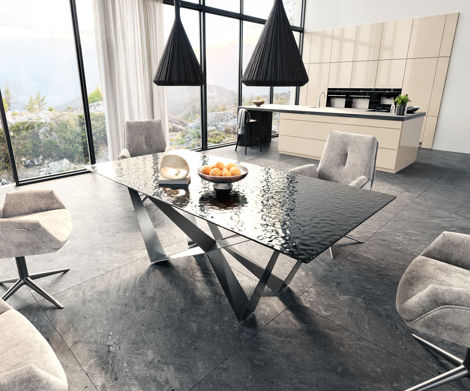Table à manger Edge 200x100 verre fondu noir fumé relief en 3D Spider acier plat acier inoxydable Table à manger Edge 200x100 verre fondu noir fumé relief en 3D Spider acier plat acier inoxydable