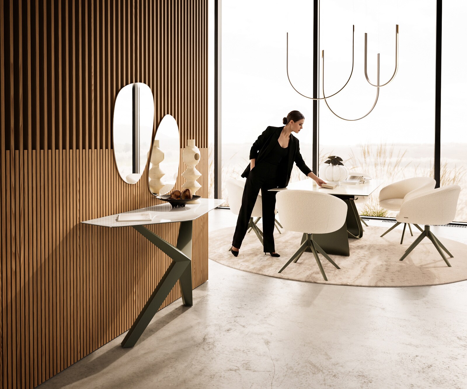 Console Edge Polygonal 140x50 cm Céramique Onyx Champagne Zentharo Métal Effektfinish Titan 7