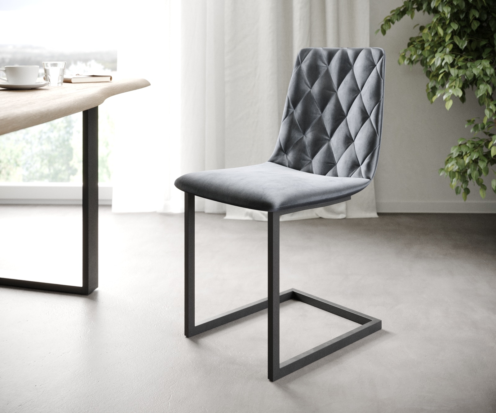L'ensemble-de-4-chaises Trado-Adesso gris velours cantilever 1