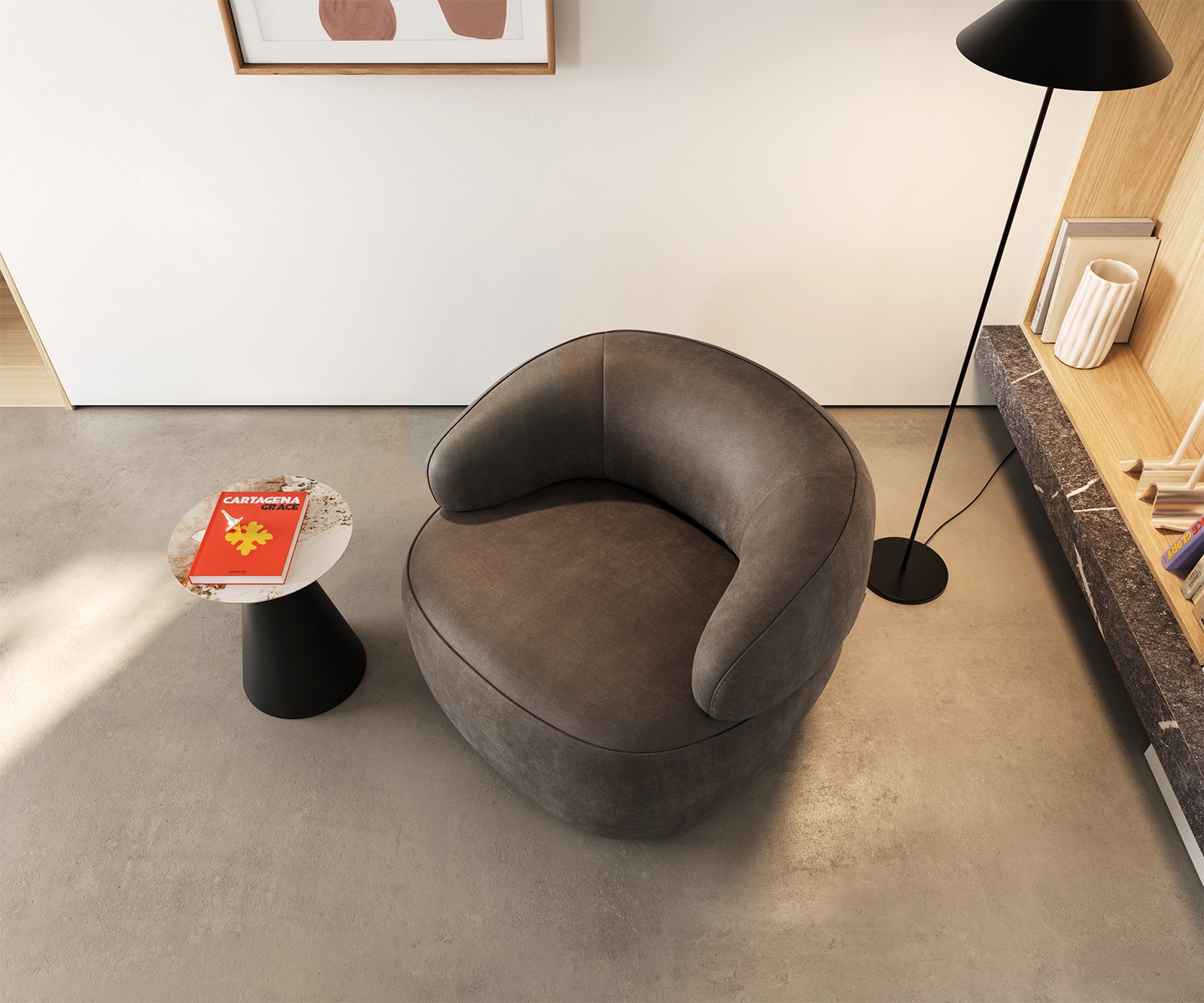 Fauteuil-lounge Nova 88x88 cm microfibre taupe vintage 3 Fauteuil-lounge Nova 88x88 cm microfibre taupe vintage 3
