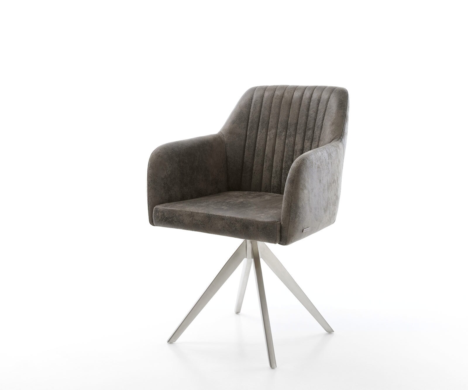 Chaise-de-salle-à-manger Greg-Flex microvelours gris antique pied croisé angulaire acier inoxydable brossé ressorts ensachés