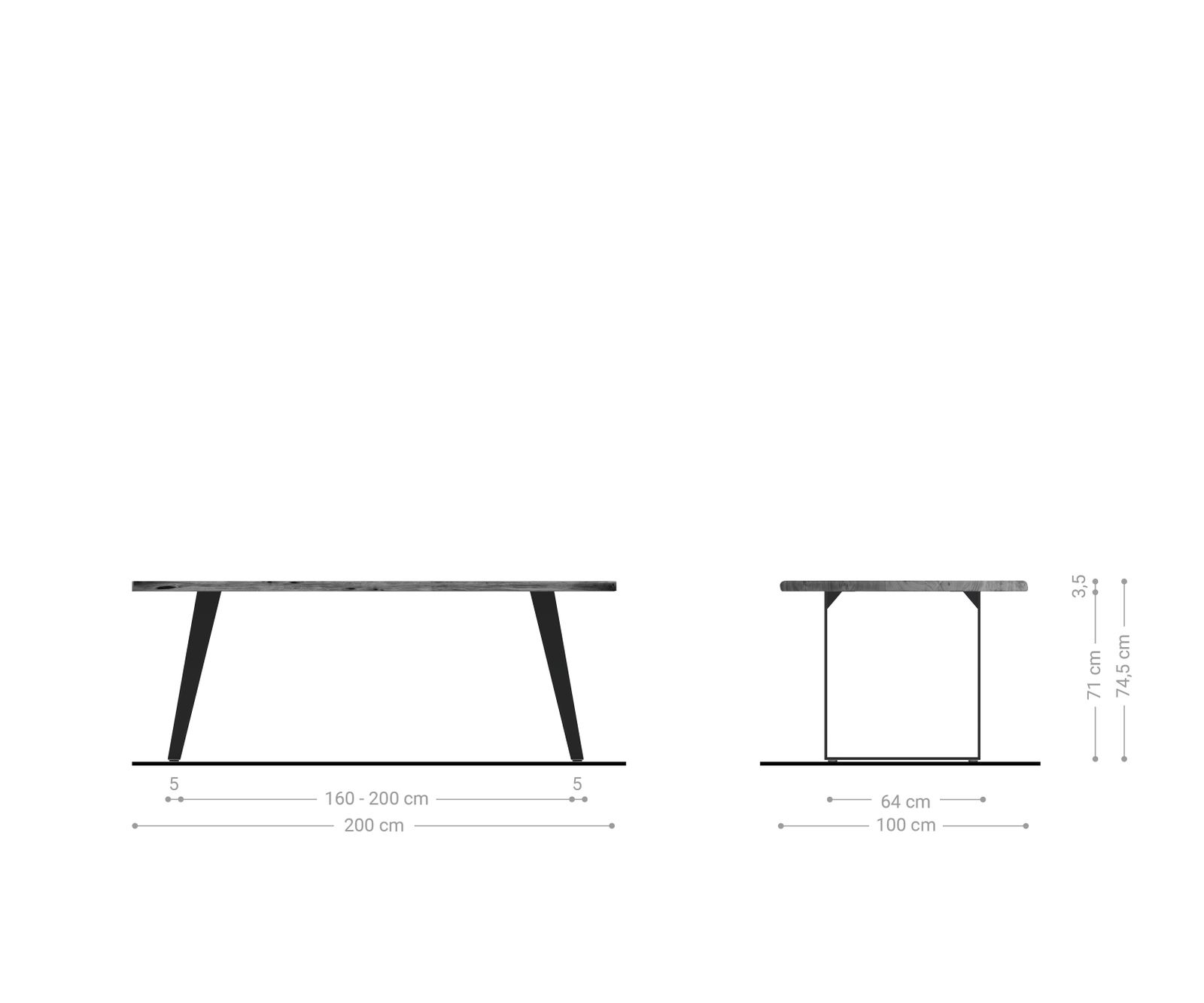 Table-à-manger Edge 200x100 acacia marron métal incliné Live-Edge 9