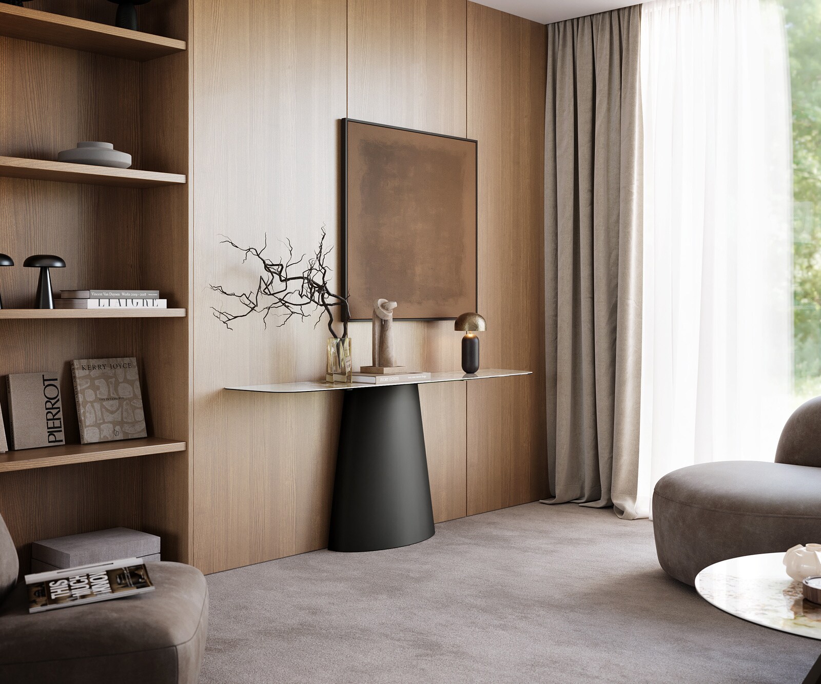 Console Edge forme bateau 180x40 cm Céramique Minas Melange Weiß-Beige Conos Métal Noir 6