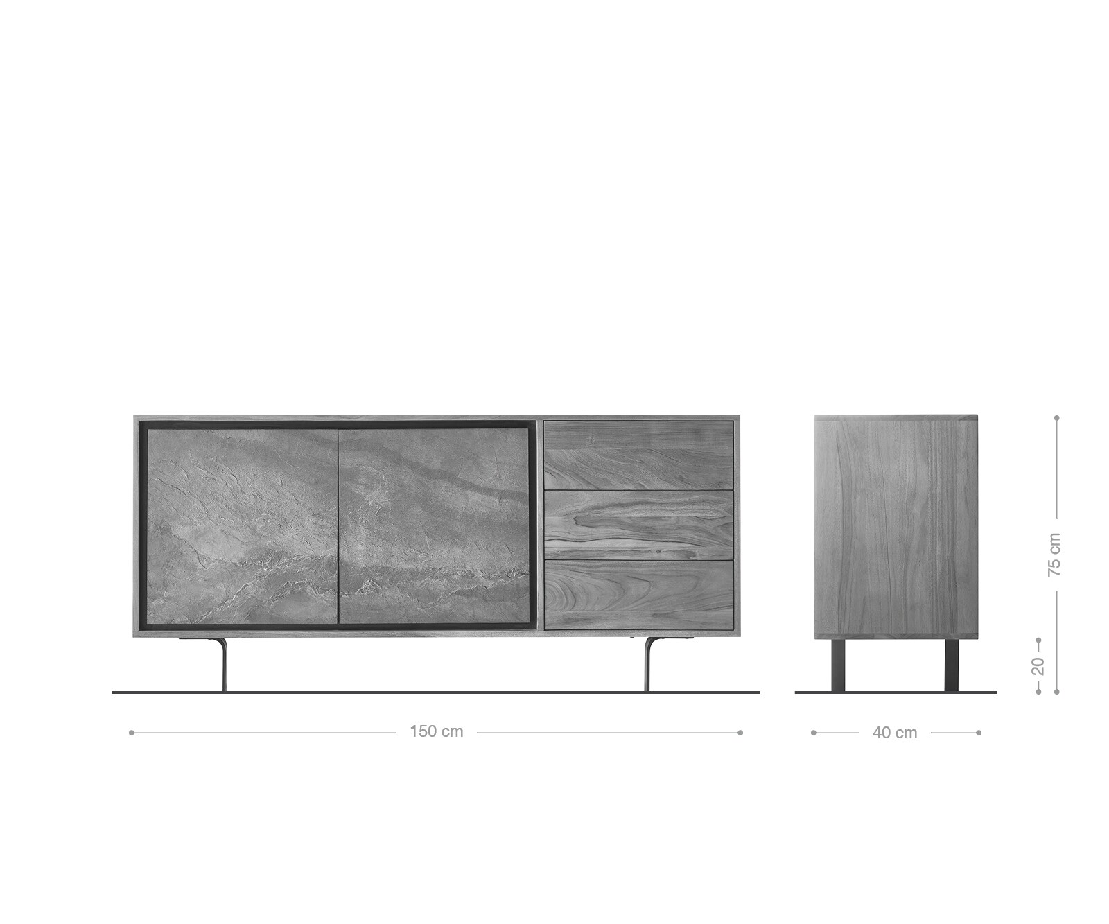 Buffet Juwelo 150 cm acacia nature avec placage de pierre  8
