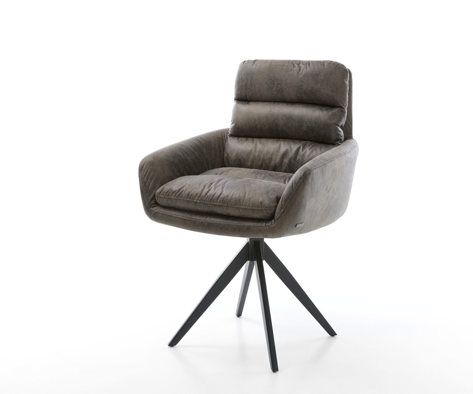 Chaise-de-salle-à-manger Abelia-Flex avec accoudoirs microvelours gris antique pied croisé angulaire noir