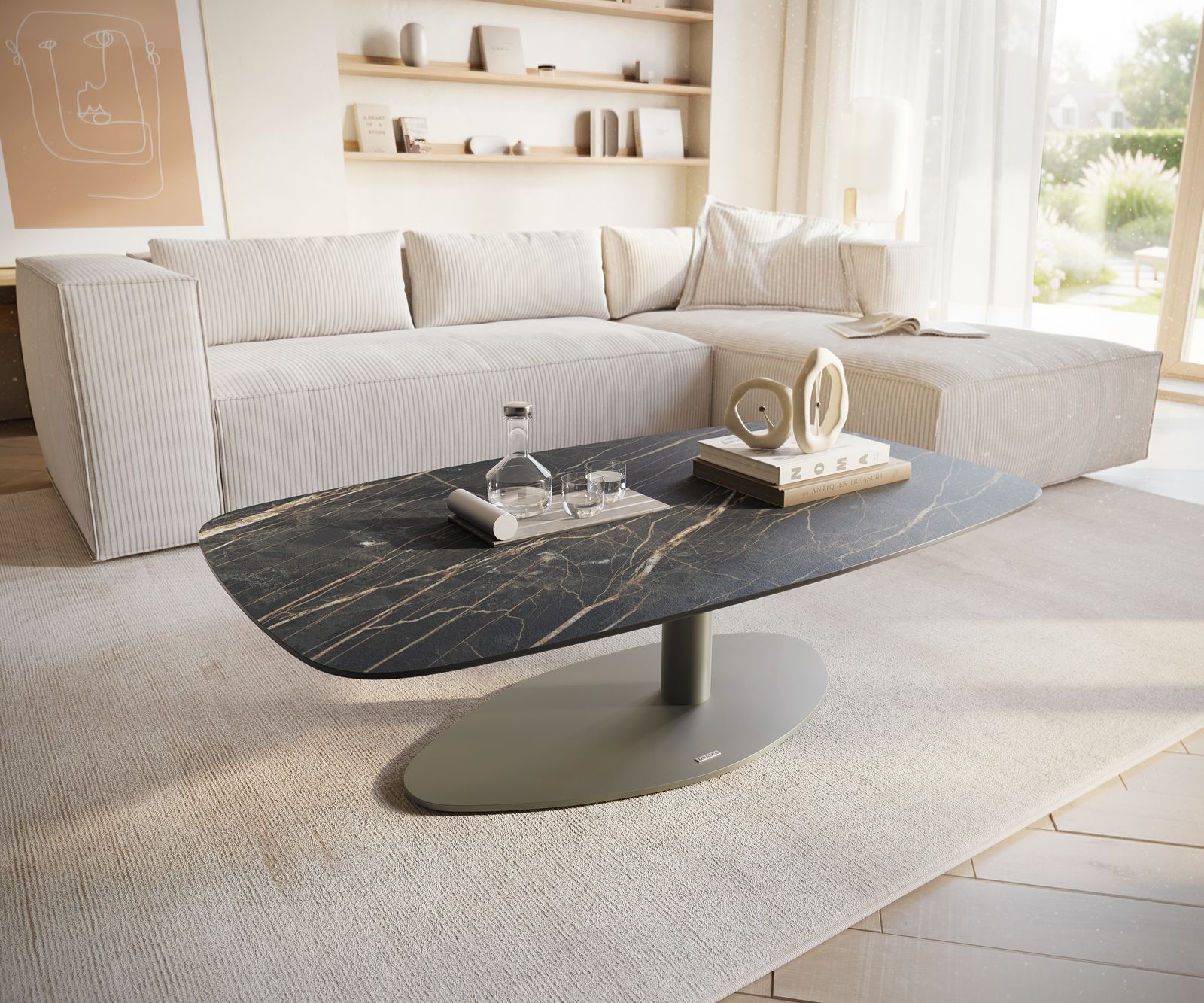 Table basse Edge Boot 120x70 cm céramique Laminam® Noir Desir brun Vibany Metall finition effet titane 1