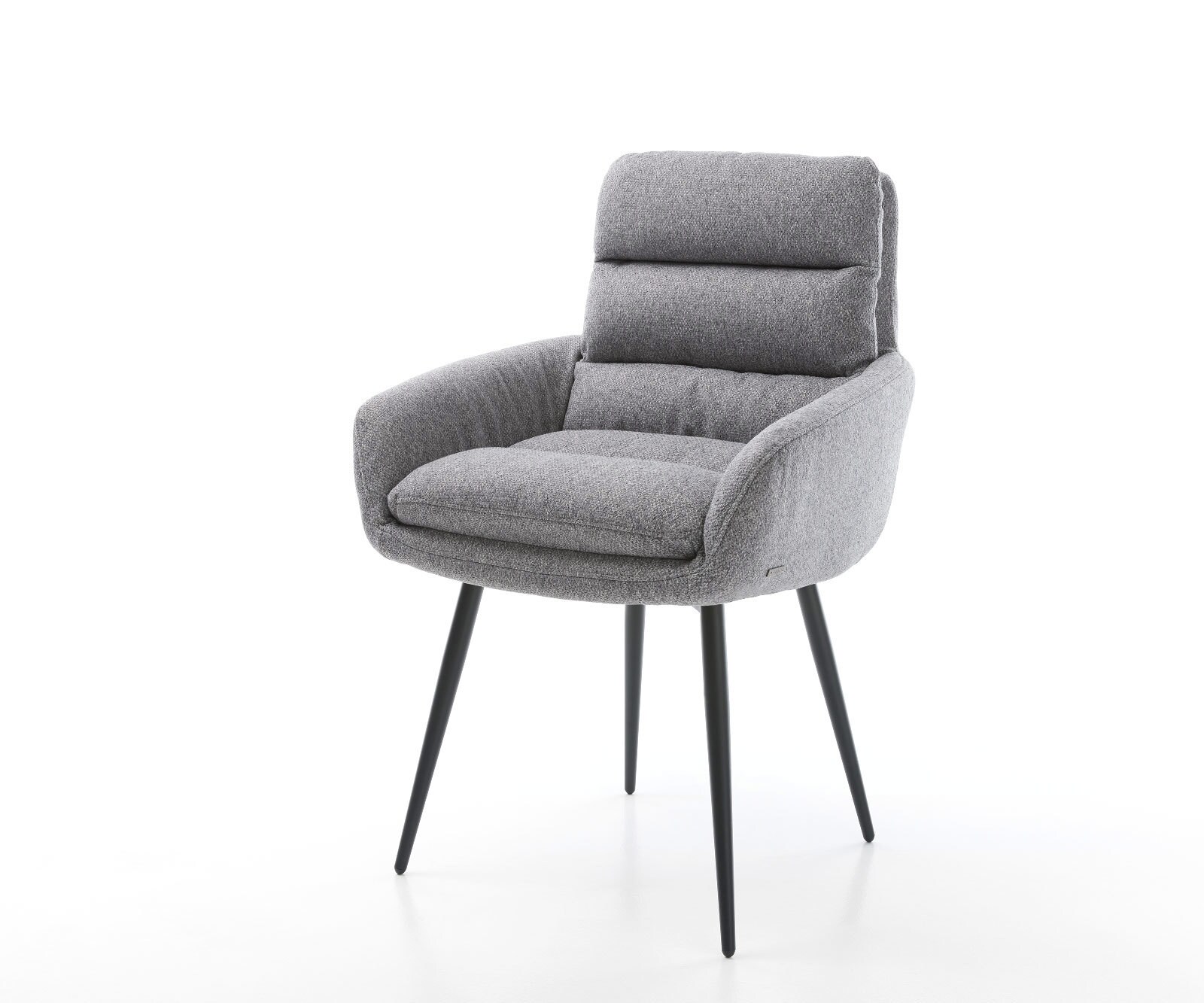 Chaise-de-salle-à-manger Abelia-Flex avec accoudoirs tissu texturé gris clair 4 pieds coniques noir