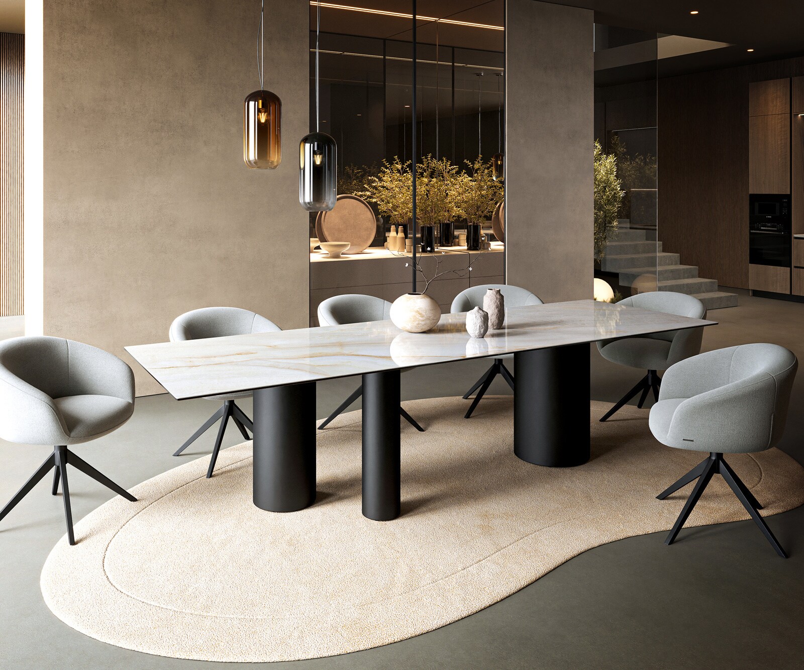 Table à manger Edge 300x100 cm céramique Onyx Pearl Troa métal noir 7